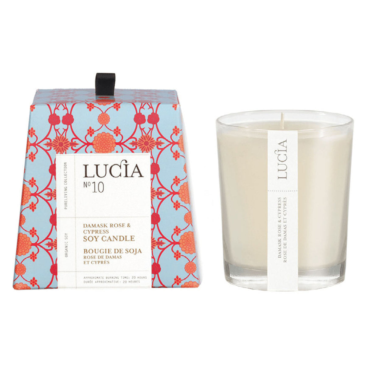 Bougie de soja Lucia N° 10, rose de damas et cyprès