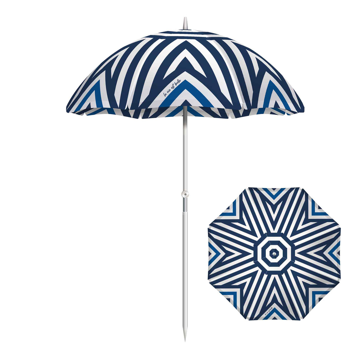 Parasol de plage à rayures bleues avec sac de transport, 67&quot; x 75&quot;