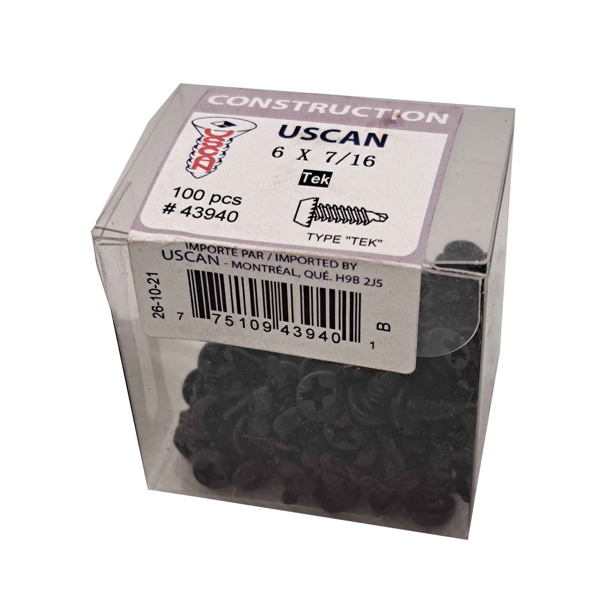 Vis noire "Tek" pour charpente métallique, #6 x 7/16" (100 unités)