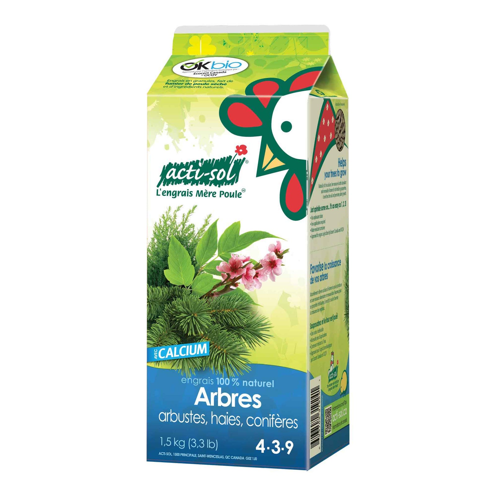 Engrais Mère Poule pour arbres, arbustes, haies et conifères 4-3-9, 1,5 kg