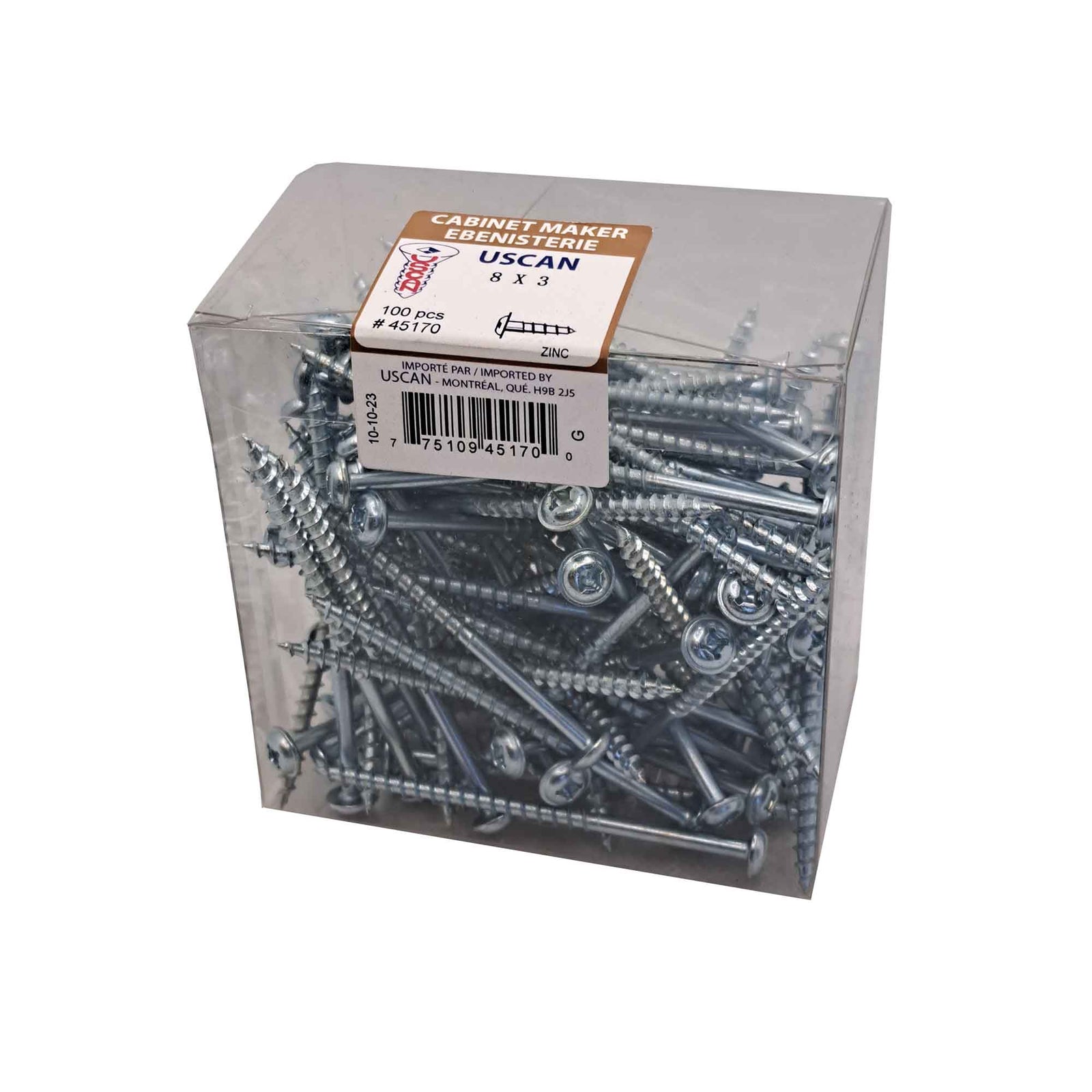 Vis à tête ronde avec rondelle intégrée plaquée zinc, #8 x 3" (100 unités)