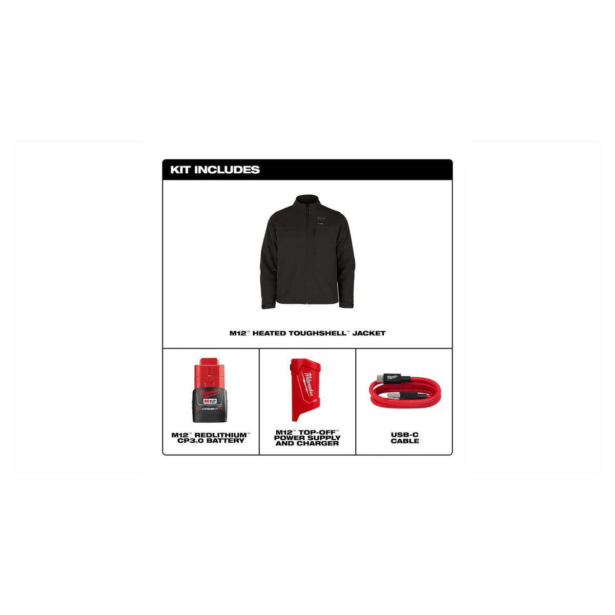 Veste chauffante M12 Toughshell, 2 T-grand (noir)