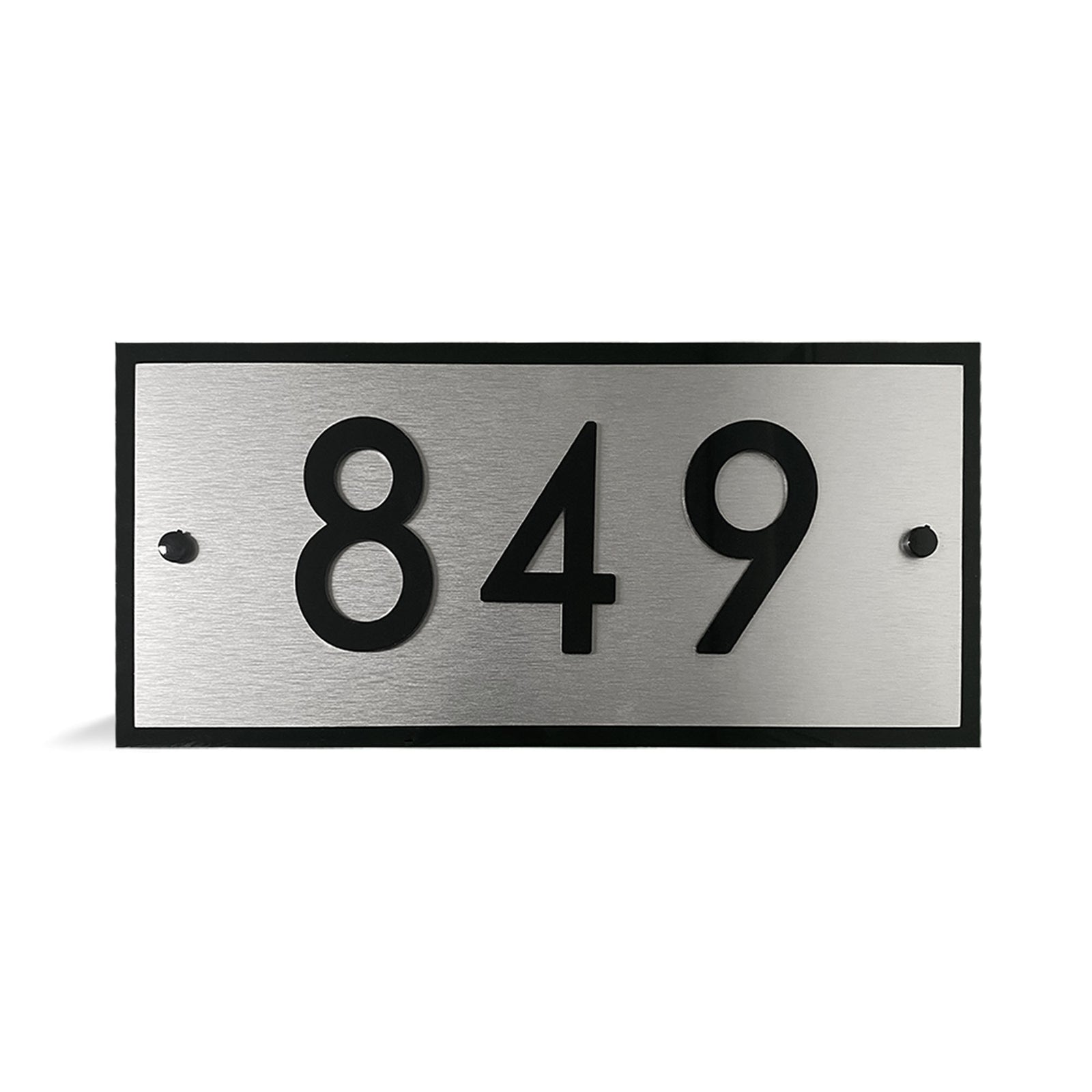 Plaque d'adresse moderne en alumipanel sur plexiglas noir, 15''