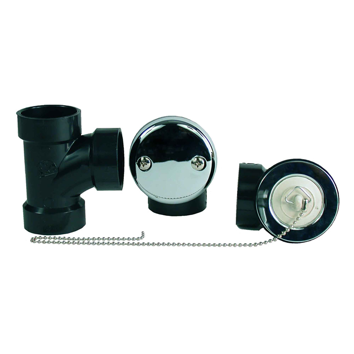 Trop-plein de bain et bouchon avec chaîne au fini chromé avec raccords en ABS, 1-1/2"