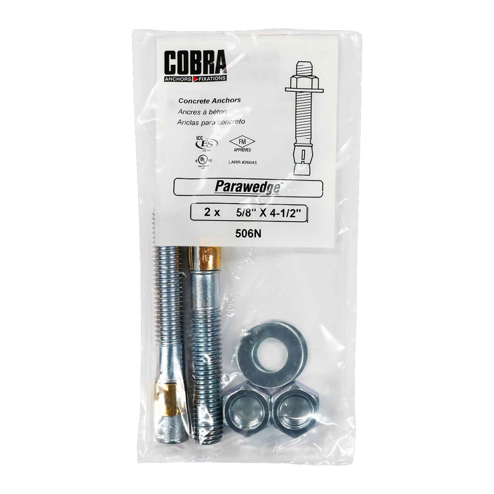 Ancrage à béton plaqué zinc Parawedge, 5/8" x 4-1/2" (2 unités)