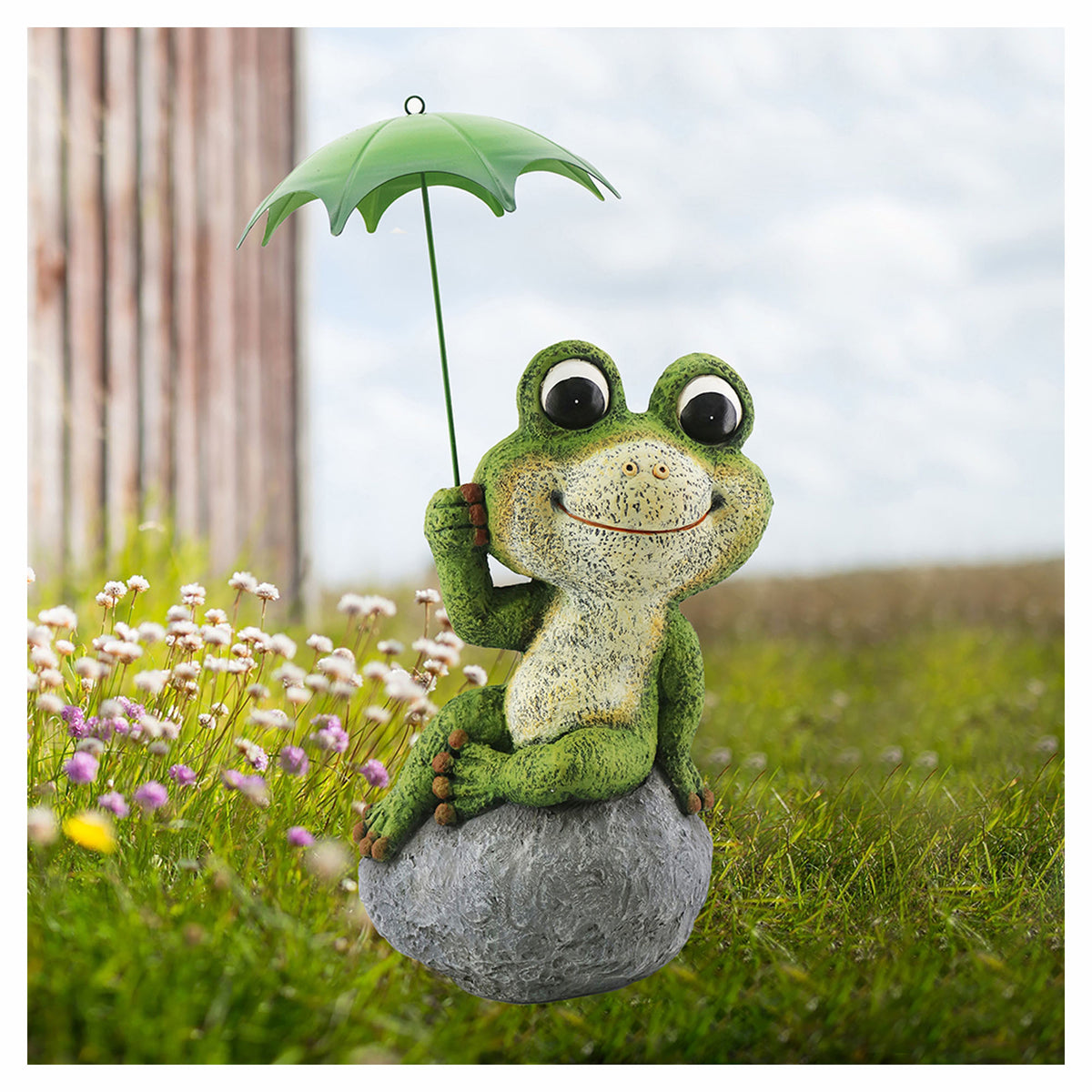 Décoration de jardin de grenouille heureuse est prête pour la pluie, 11" x 7" x 17"