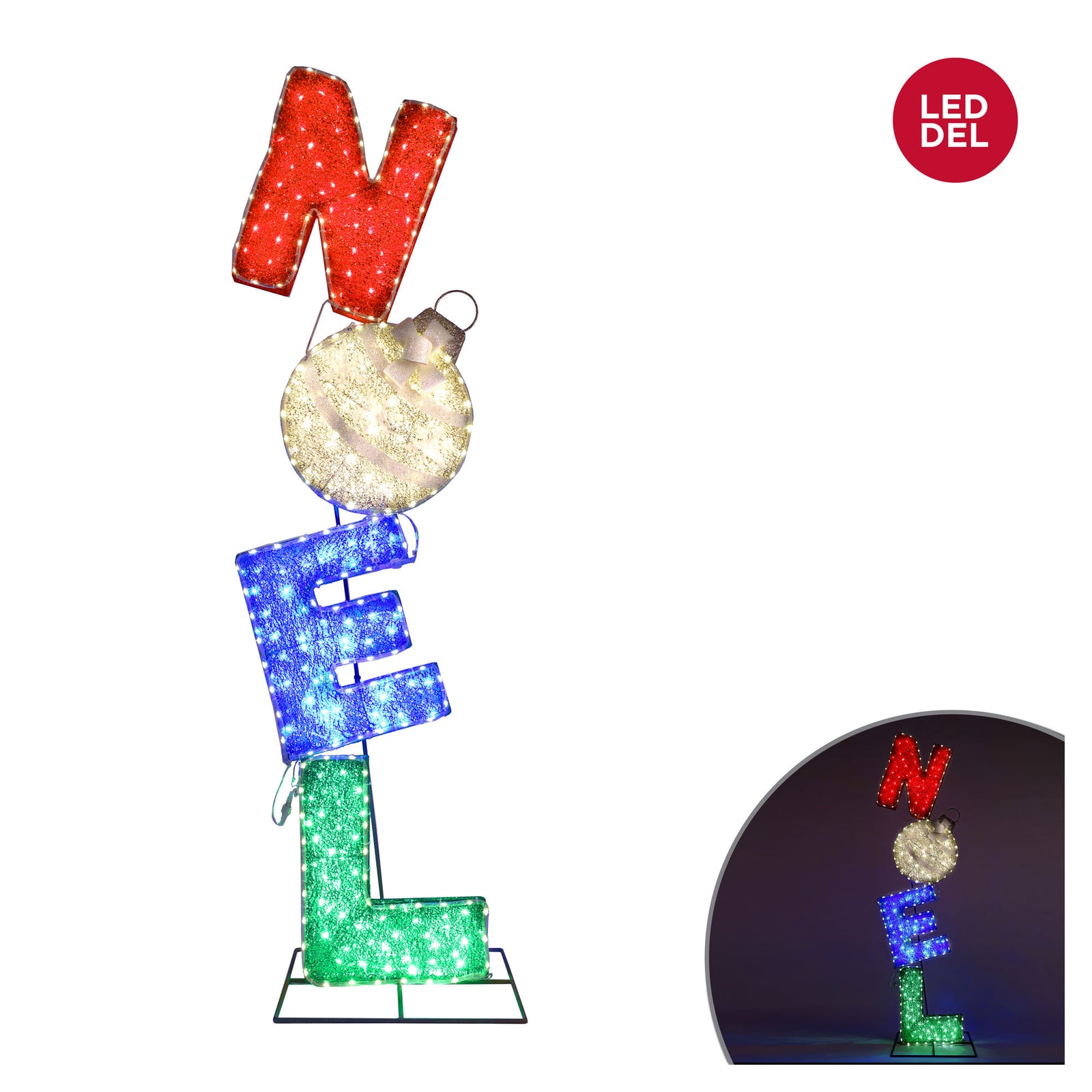 Décoration du mot Noël avec lettres empilées et illuminées par 285 lumières à DEL, 6'