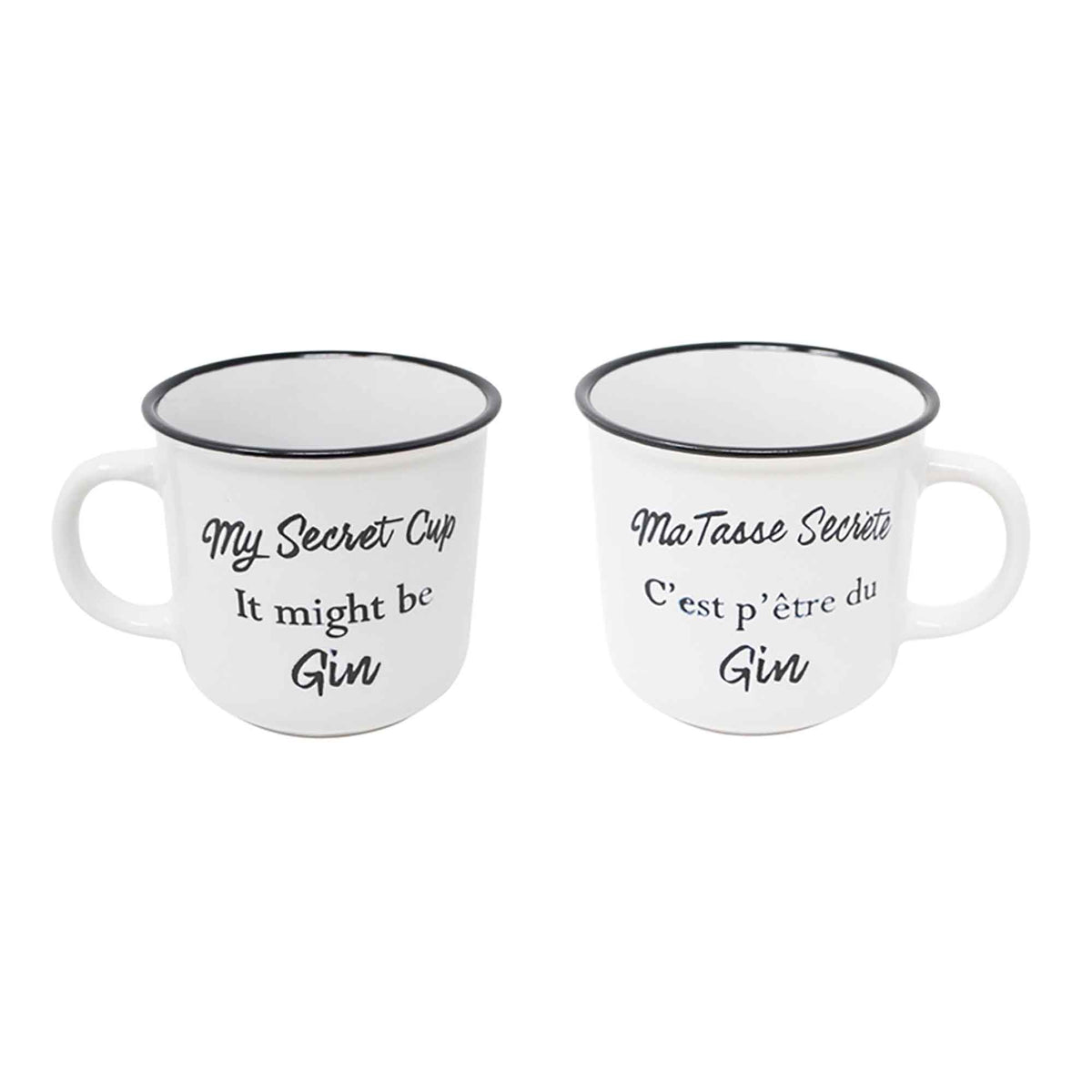 Tasse en céramique bilingue &#39;&#39;Ma Tasse Secrète C’est p&#39;être du Gin&#39;&#39;, blanc et noir