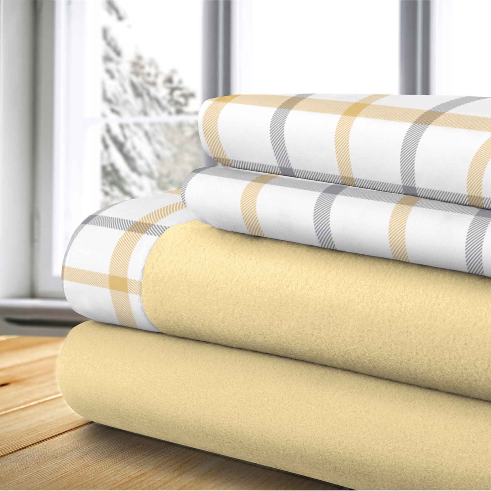 Ensemble de draps thérapeutiques Double à carreaux jaunes, 4 pièces