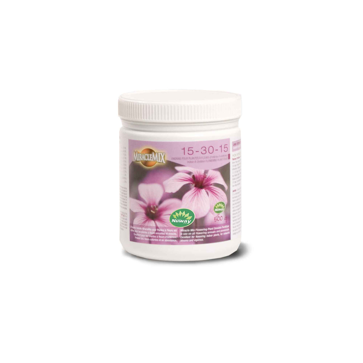 Engrais soluble d'intérieur et d'extérieur pour plantes à fleurs MiracleMix 15-30-15, 500 g