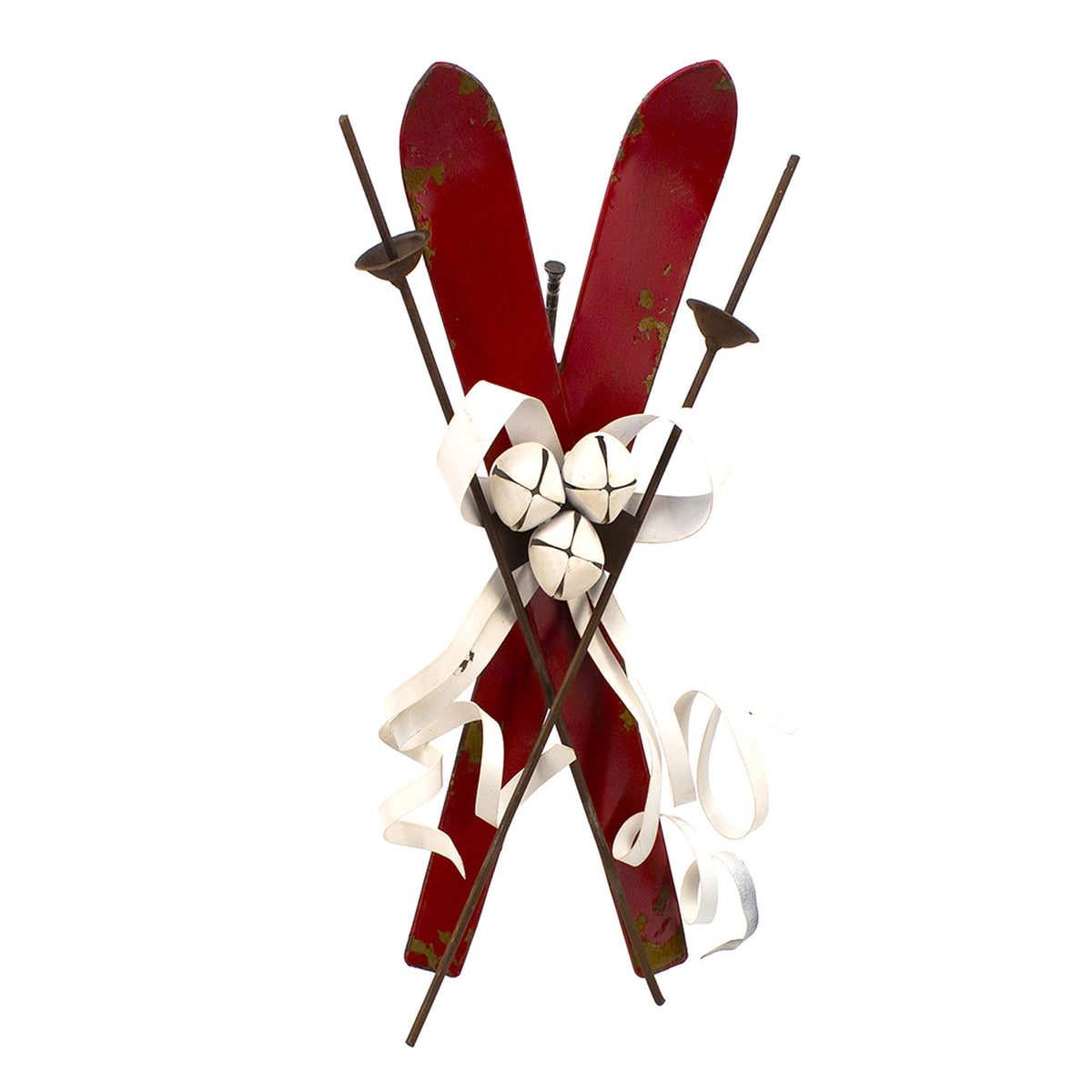 Décoration de skis en métal rouge, 13''