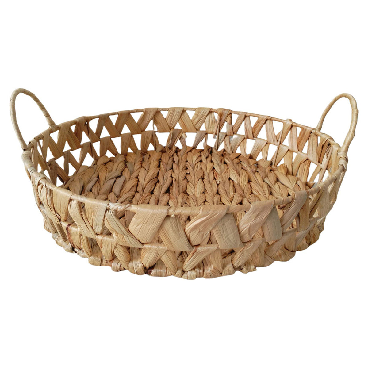 Panier rond en jacinthe d'eau avec poignées, naturel