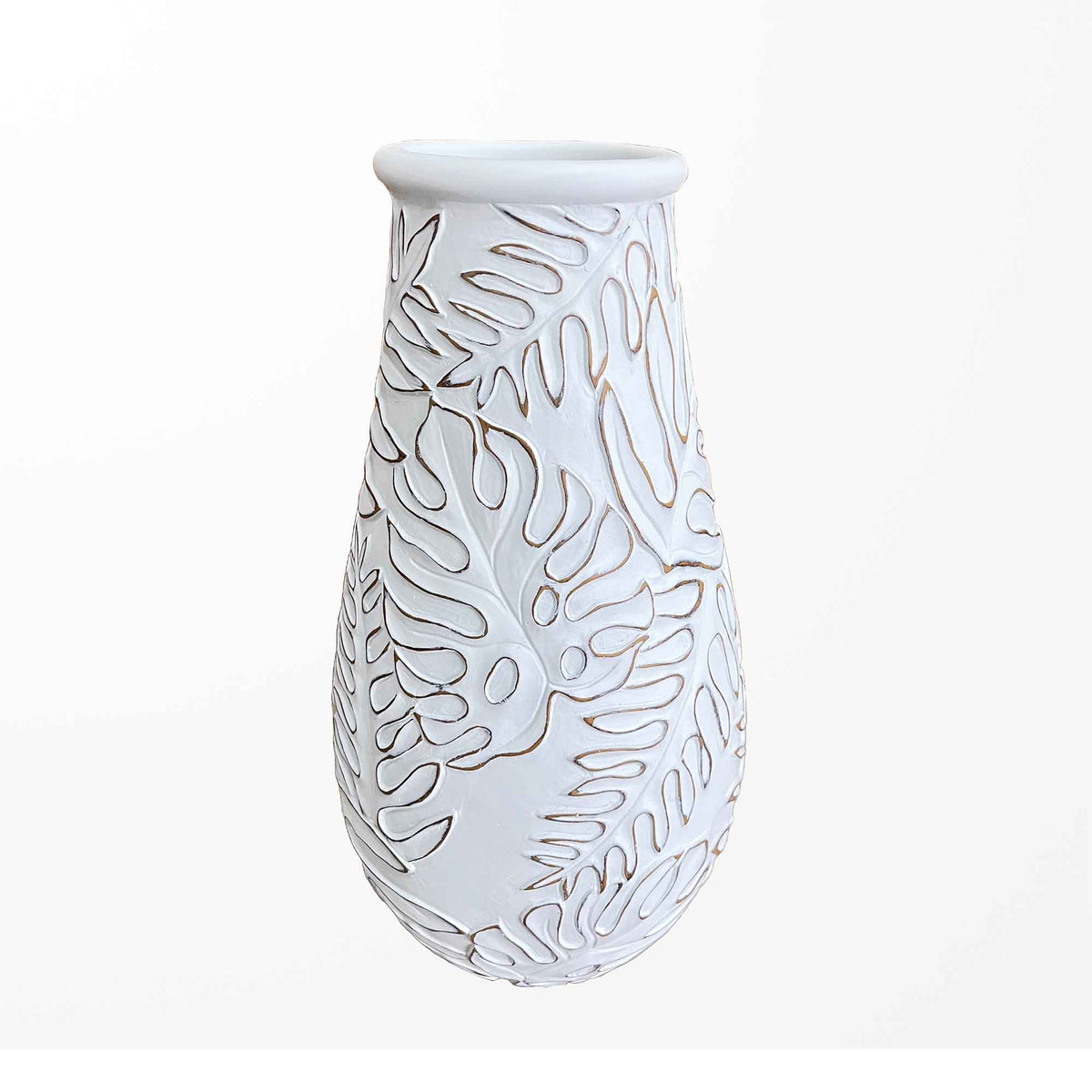 Vase haut en résine blanche texturée, 9&#39;&#39; x 17&#39;&#39;