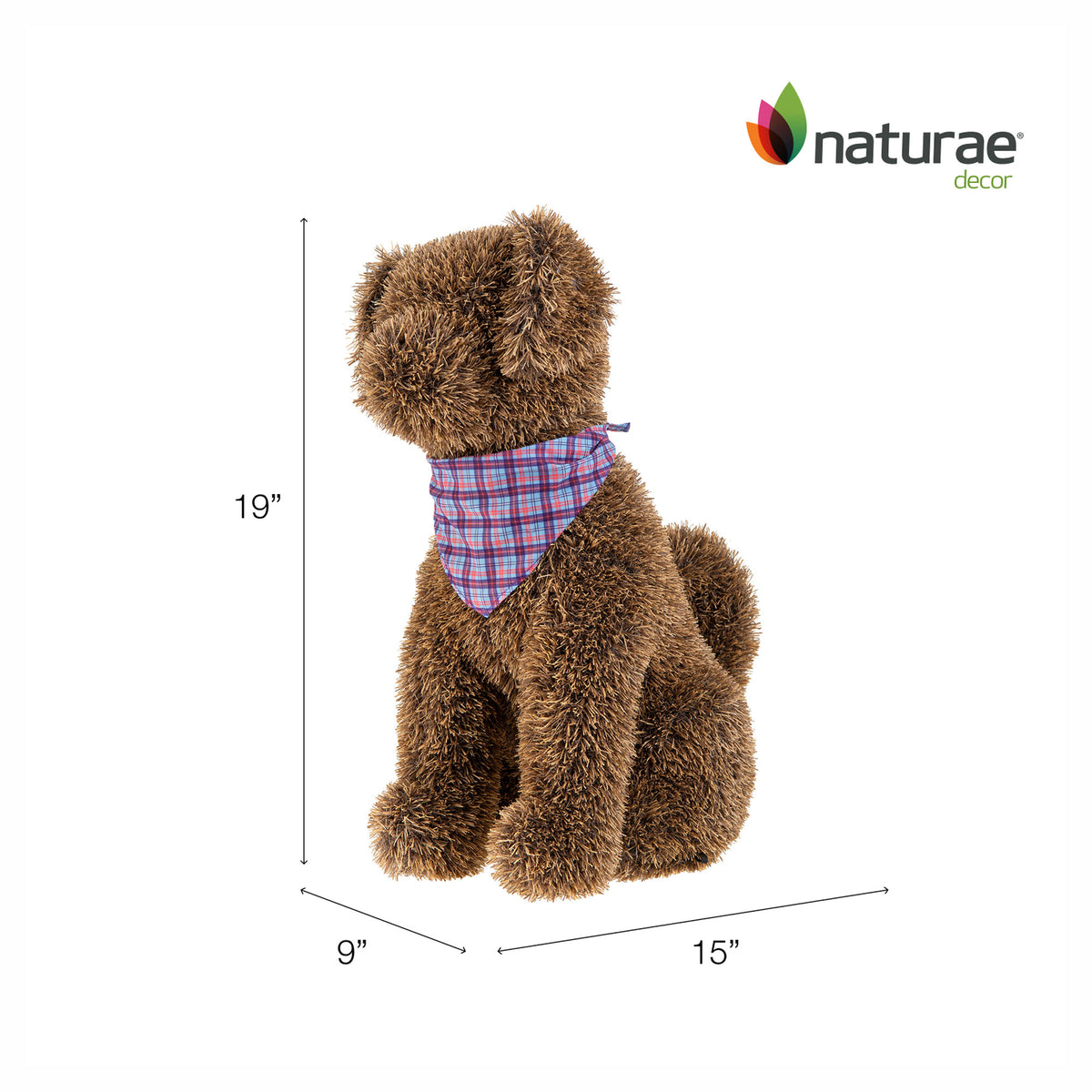 Topiaire en faux gazon brun en forme de chien en position assis, 19"