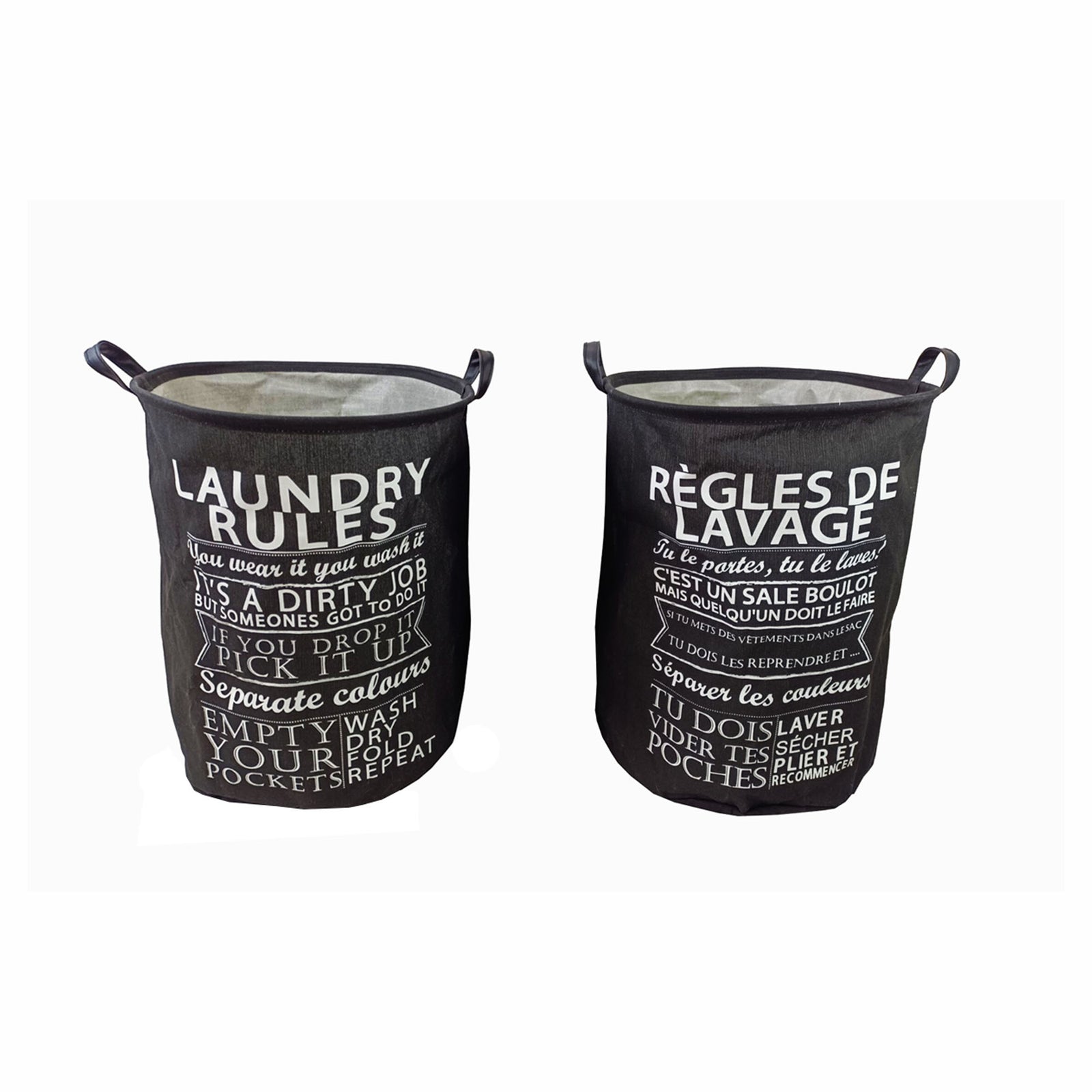 Panier à linge avec inscription des règles de lavage, 16" x 20"