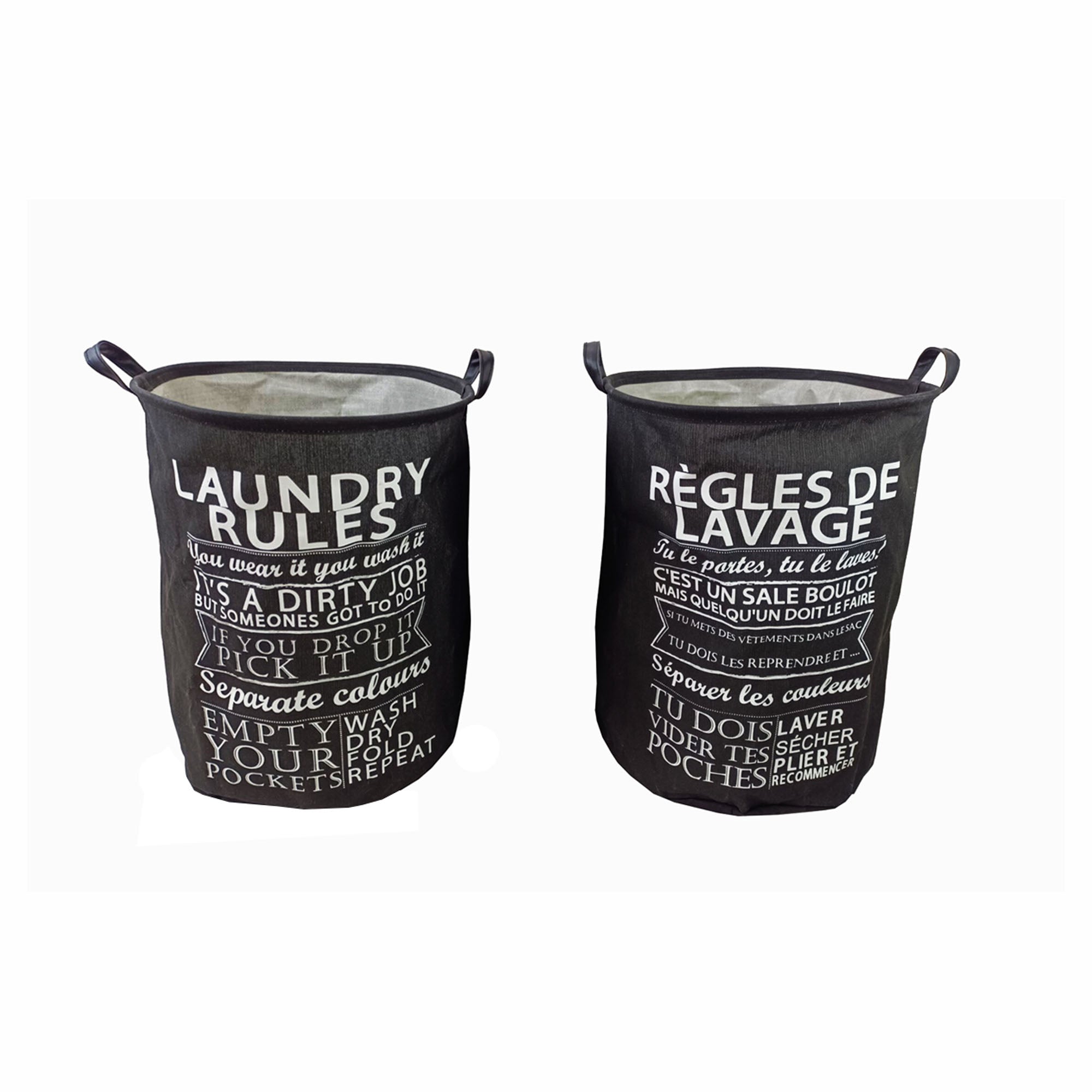 Panier à linge avec inscription des règles de lavage, 16" x 20"