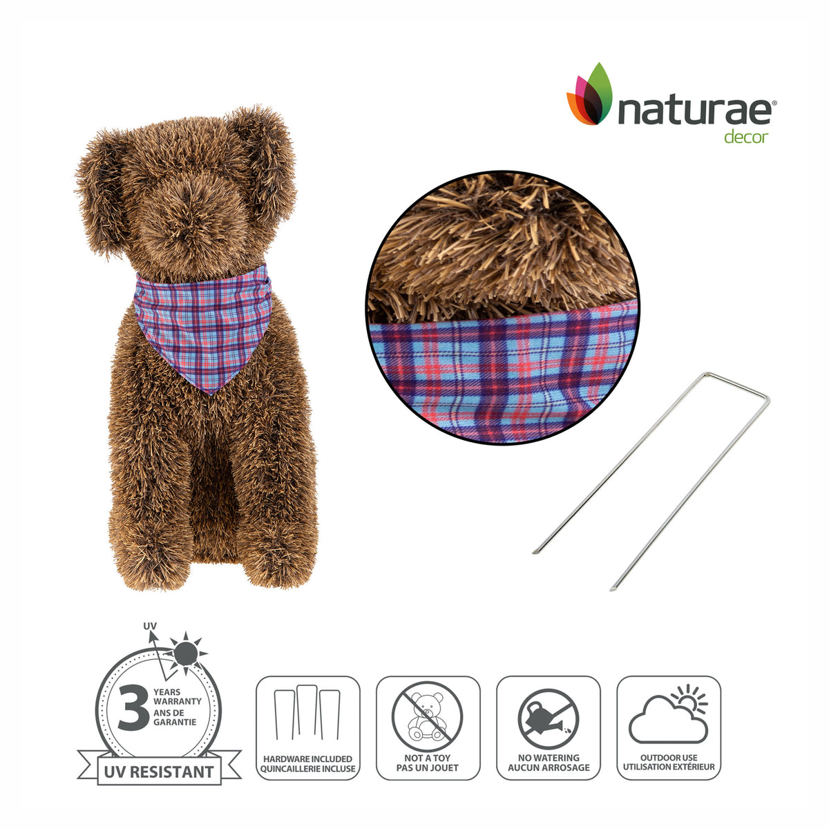 Topiaire en faux gazon brun en forme de chien en position assis, 19"