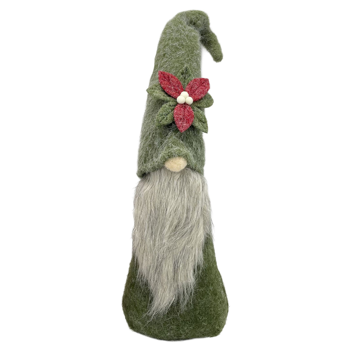 Gnome en feutre moelleux de 24" avec poinsettia, vert 