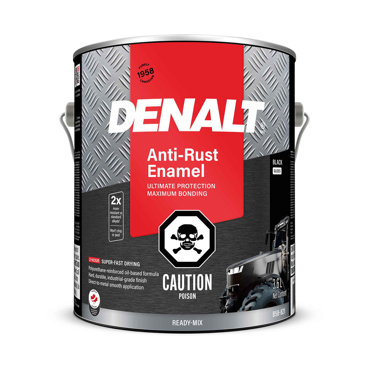 Émail antirouille à base d’huile noir lustré, 3,6 L