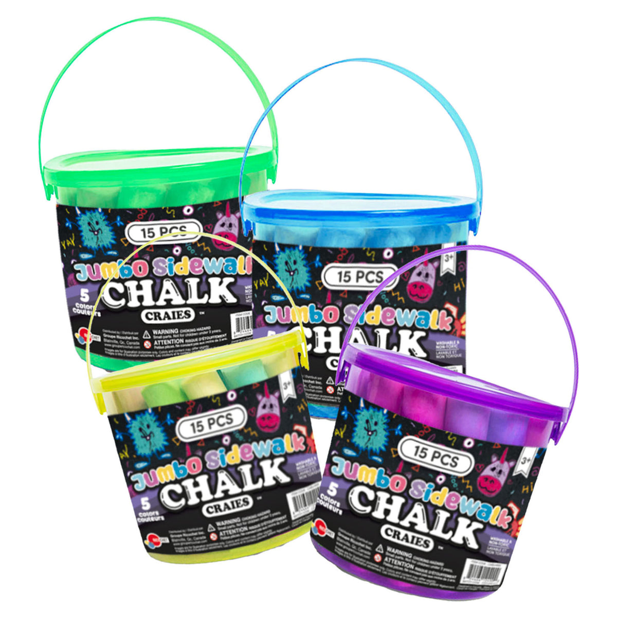 Seau de craies pour trottoir, 15 pièces (couleurs assorties)