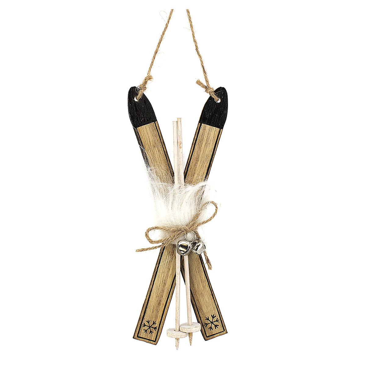 Décoration de skis en bois naturel à suspendre, 7''