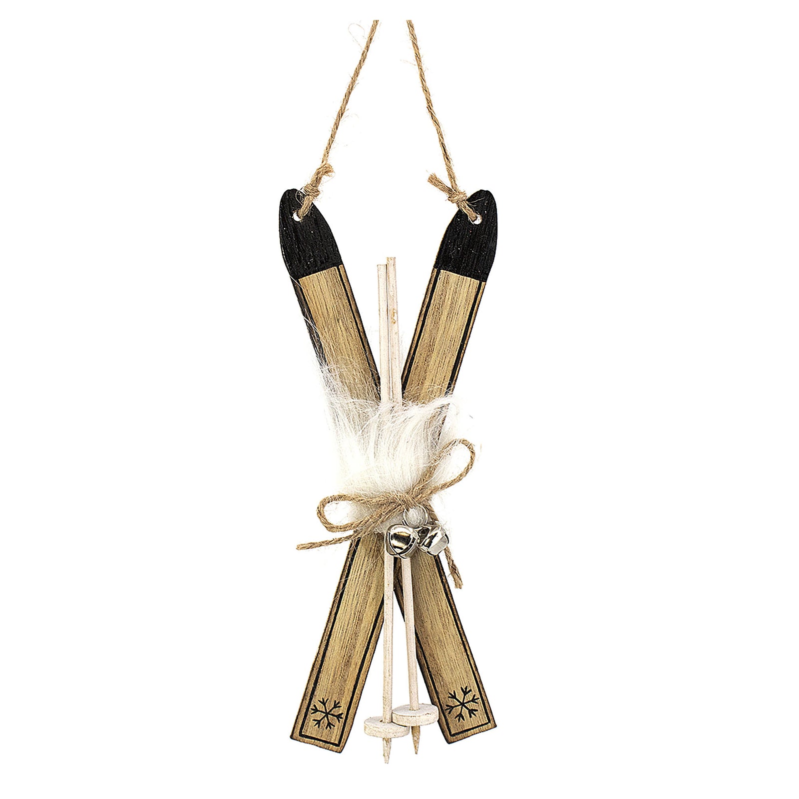 Décoration de skis en bois naturel à suspendre, 7''