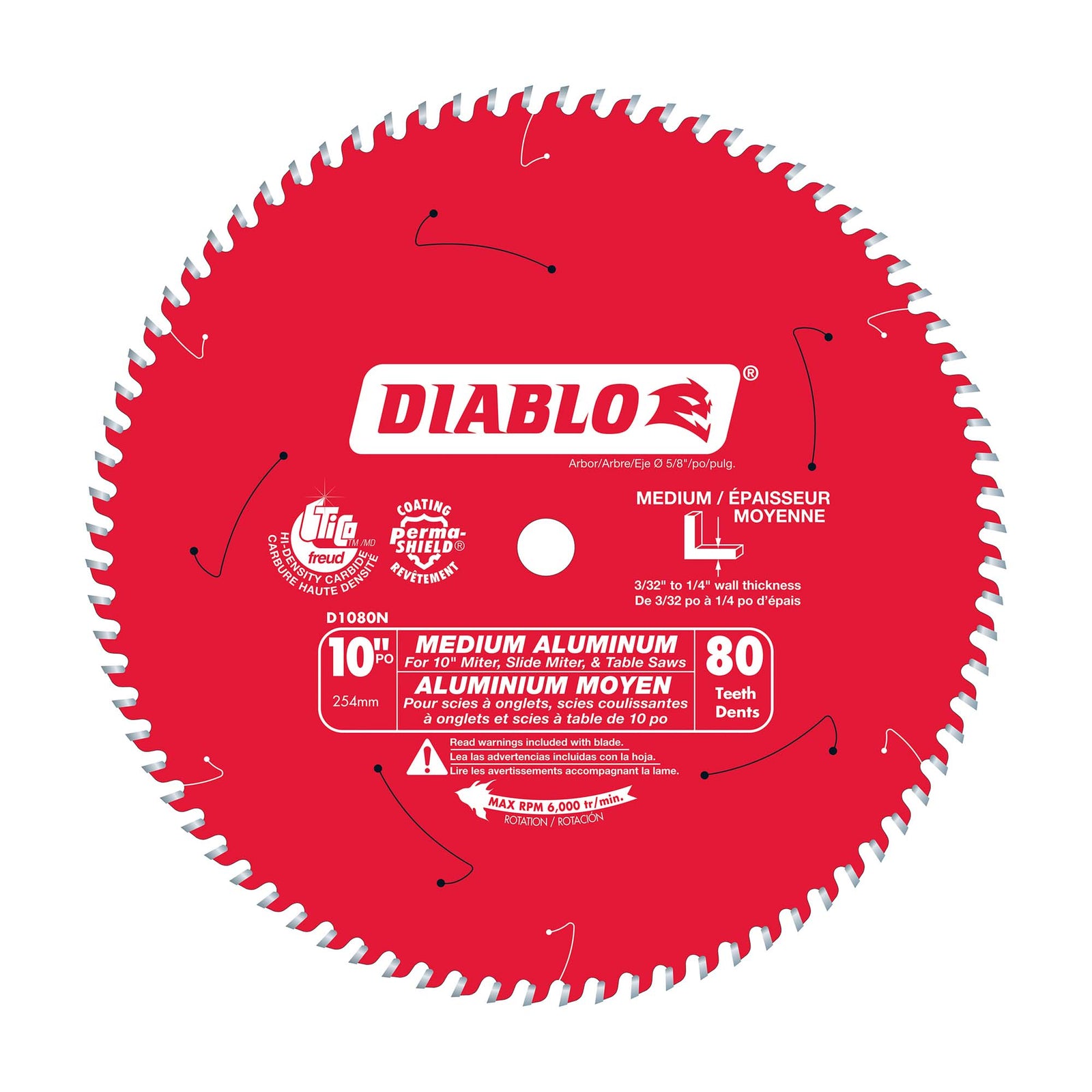Lame Diablo pour métaux non-ferreux de 10" à 80 dents       