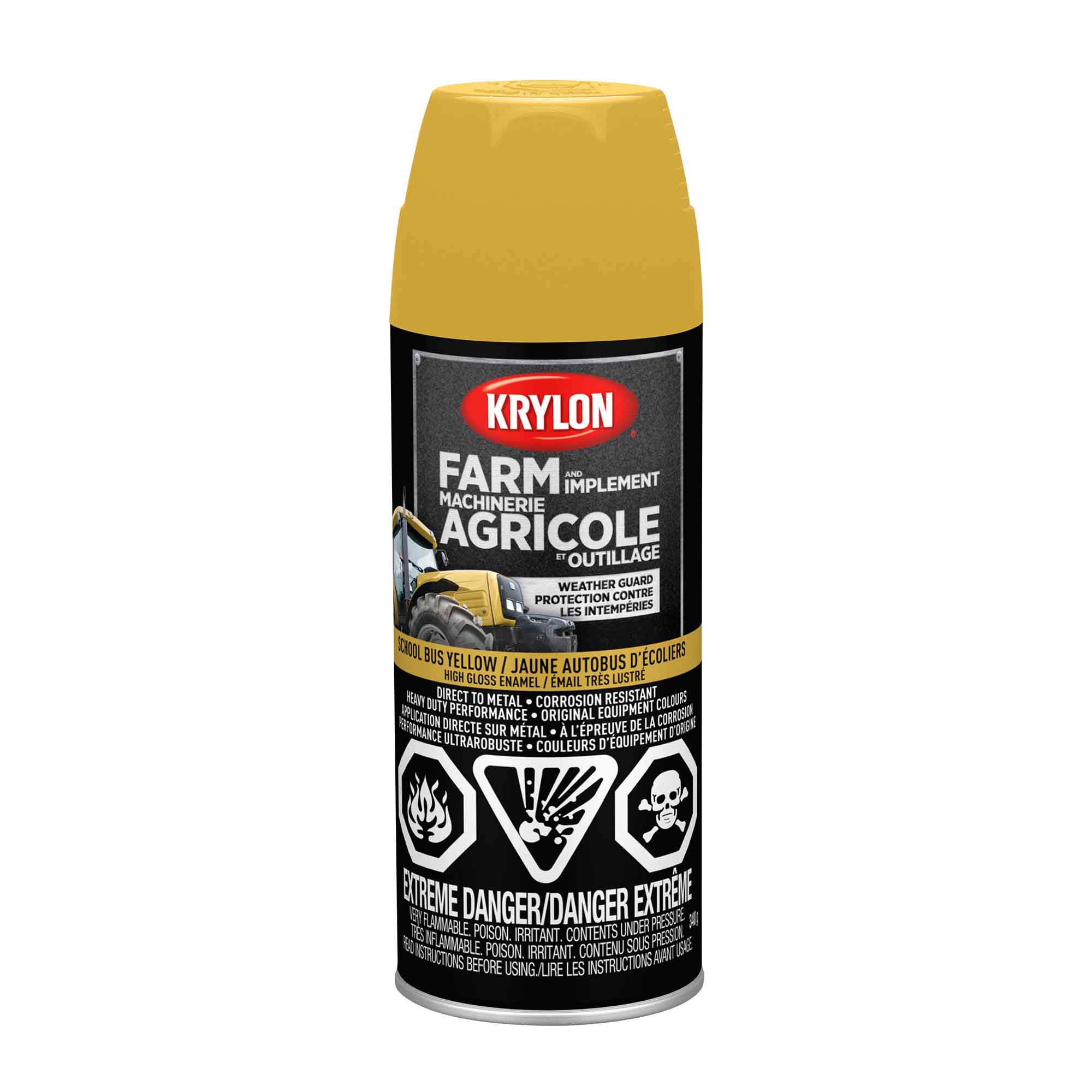 Krylon AGRICOLE  et OUTILLAGE aérosol émail très lustré jaune autobus d'écoliers, 340 G