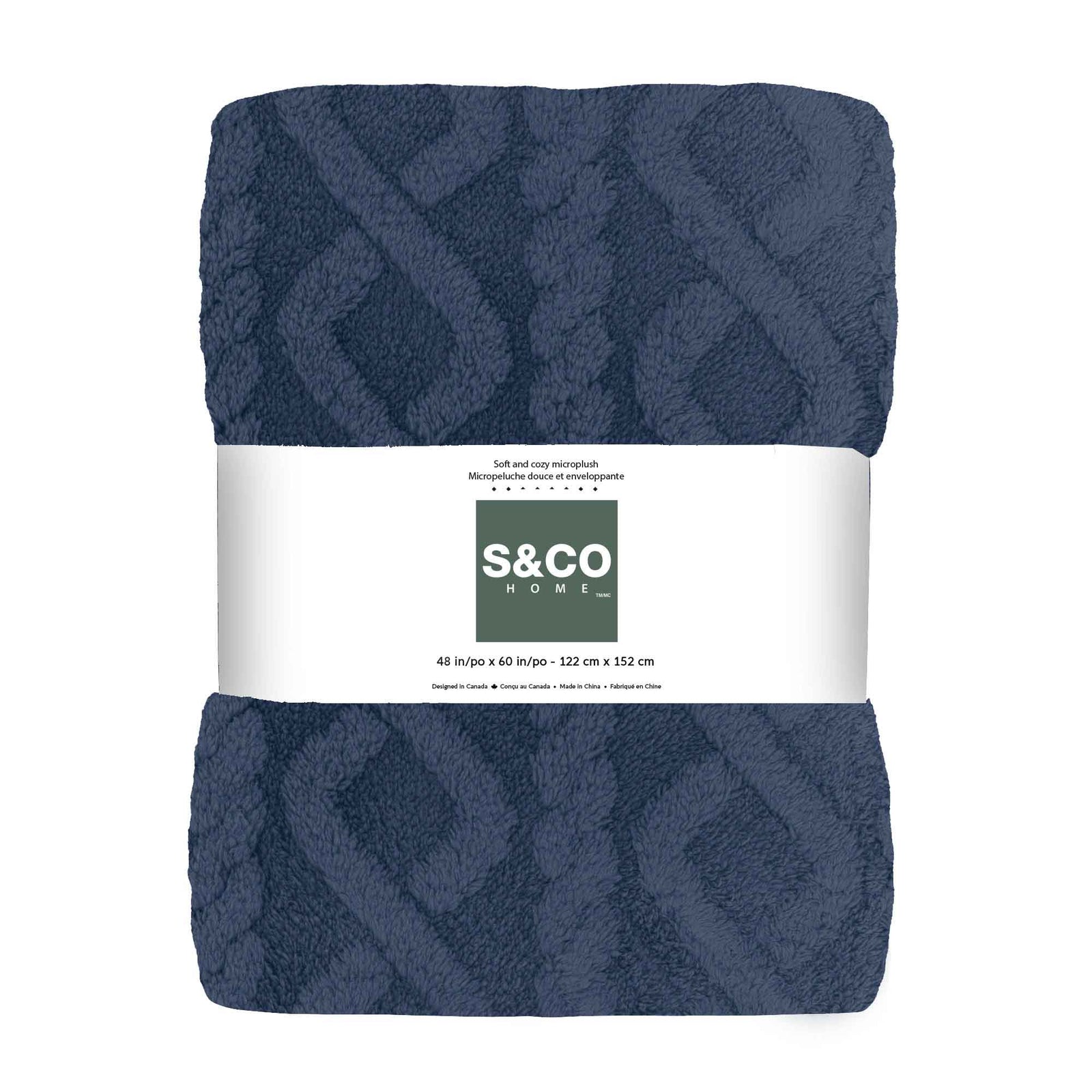 Couverture Jacquard sherpa en denim foncé, 48" x 60" 