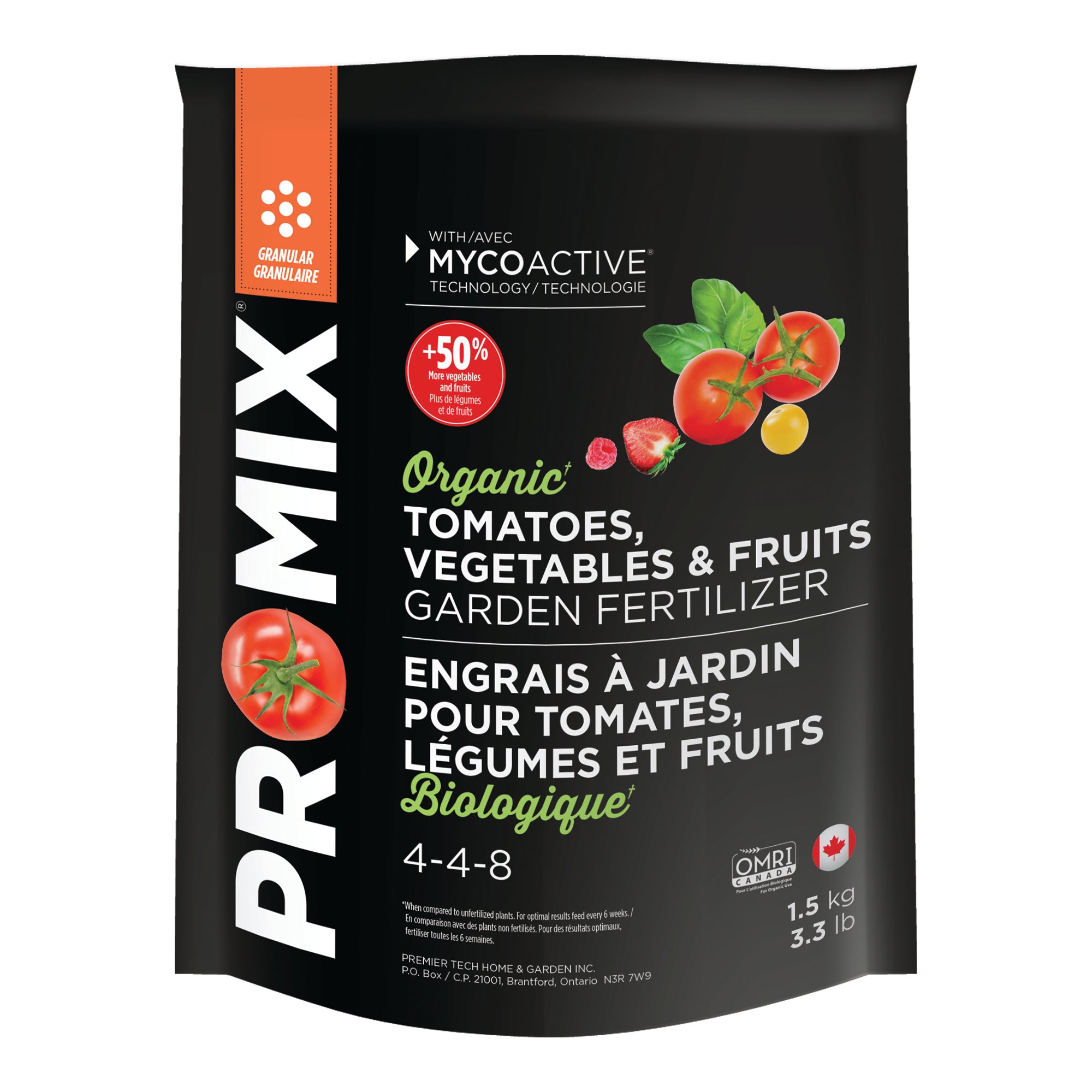 Engrais biologique pour tomates, légumes et fruits PRO-MIX 4-4-8, 1,5 kg