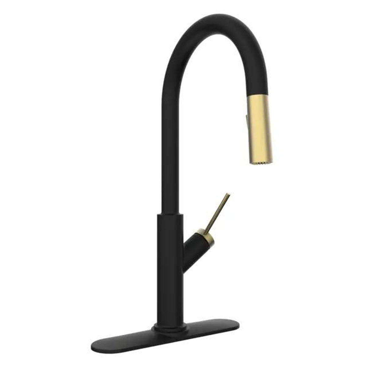 Robinet d'évier de cuisine Svelta avec bec amovible, noir mat et or mat