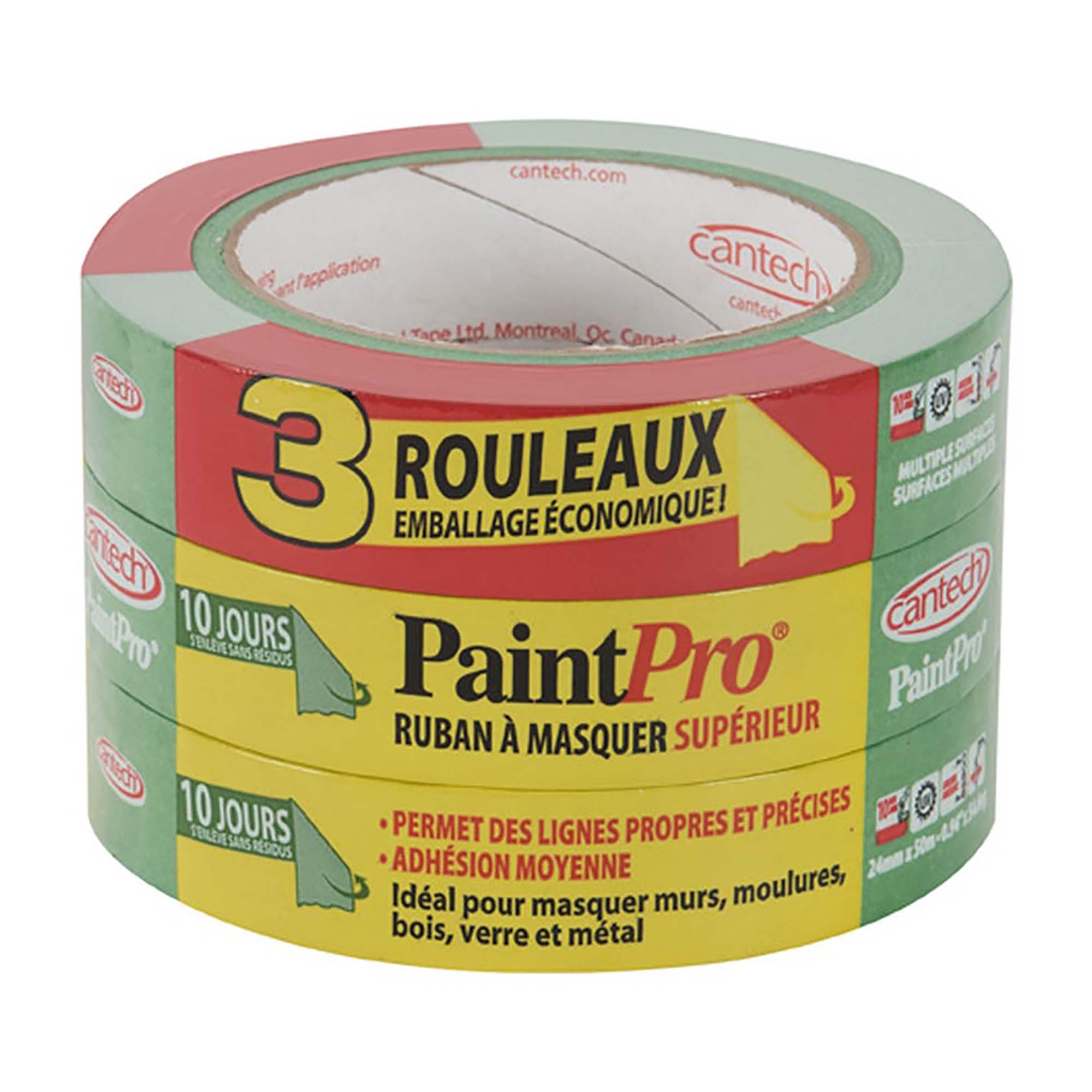 Ruban à masquer PaintPro Premium 10 jours de 24 mm X 50 m, paquet de 3 unités