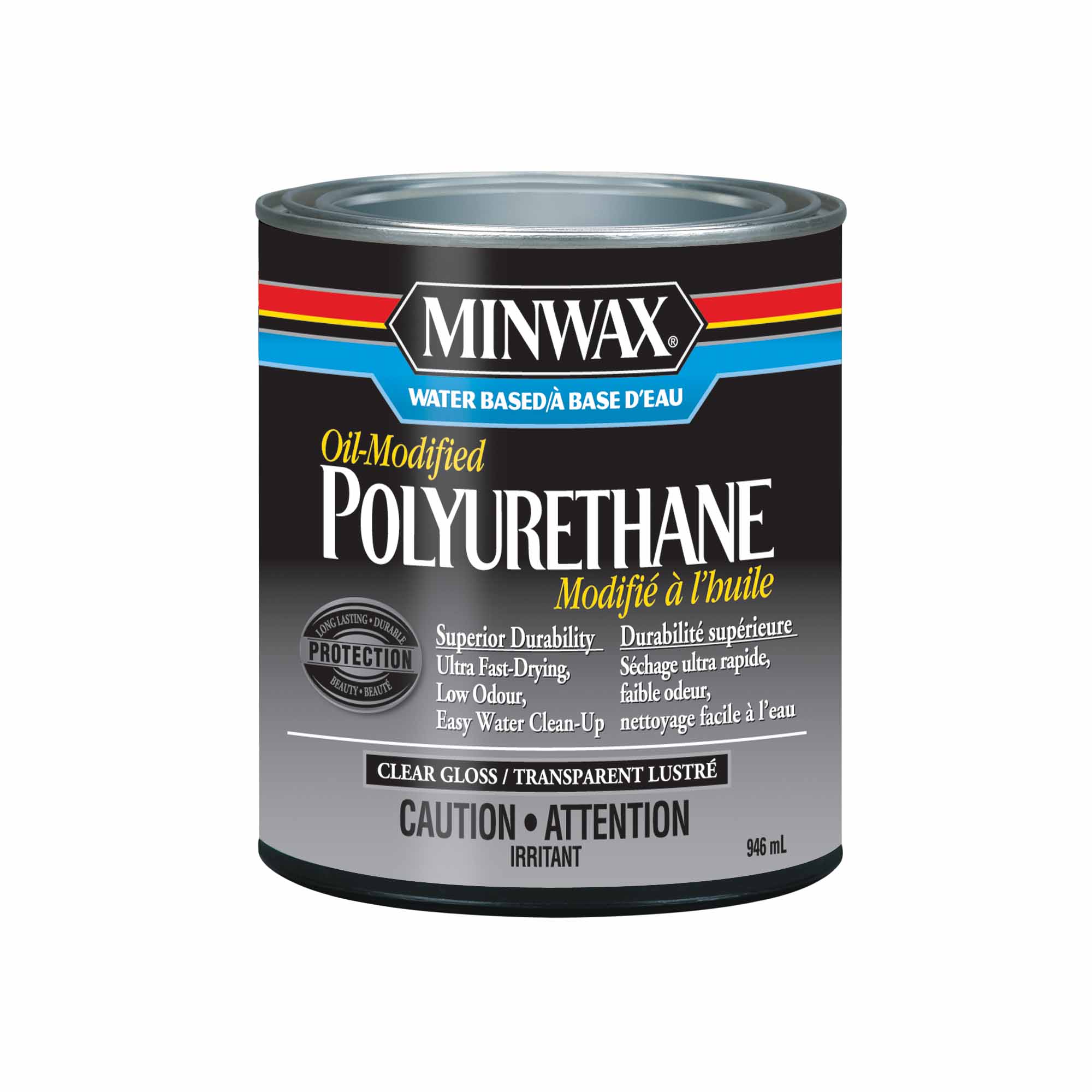 Minwax polyuréthane modifié à l'huile à base d'eau transparent lustré, 946 ml