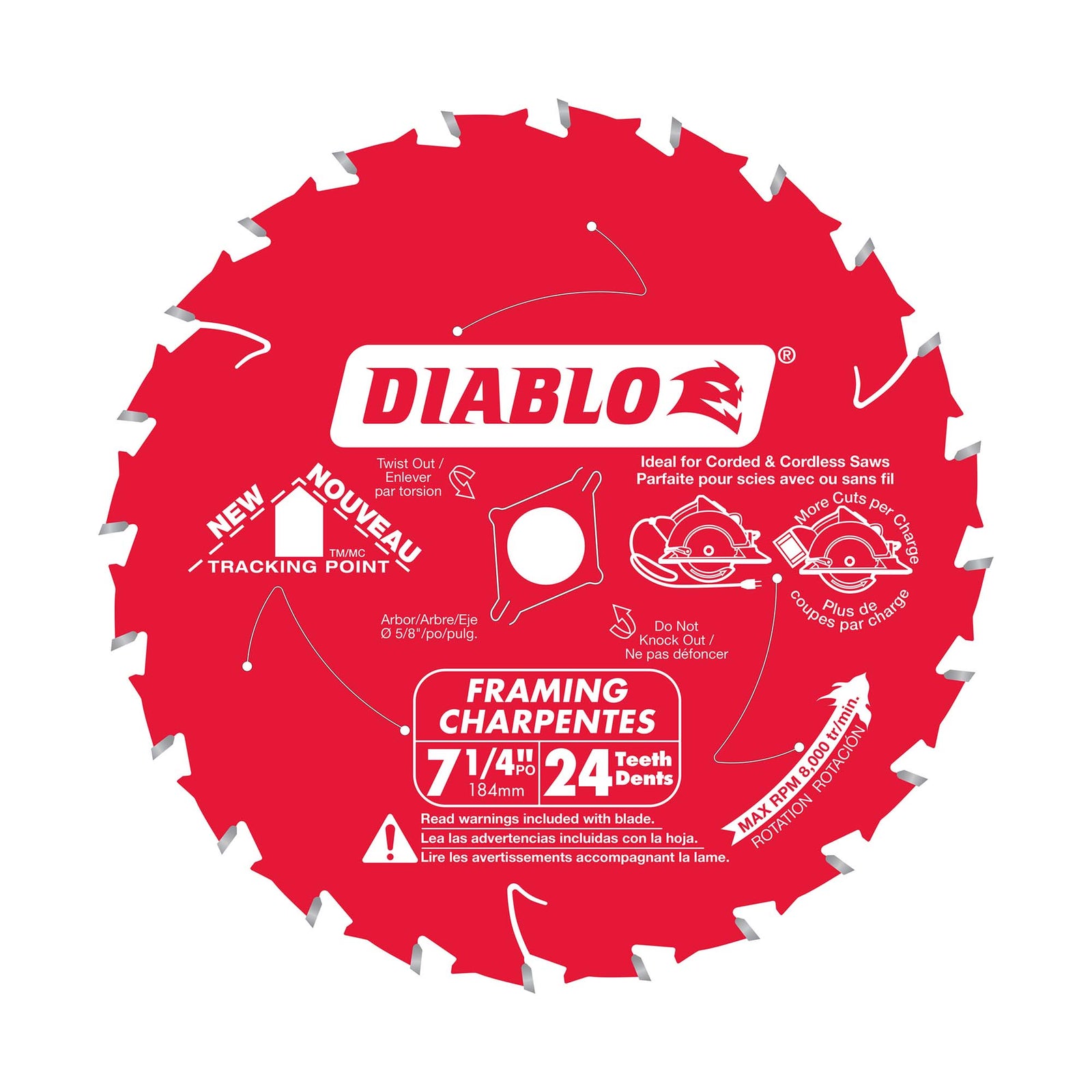 Lame circulaire Diablo pour charpente de 7-1/4" à 24 dents
