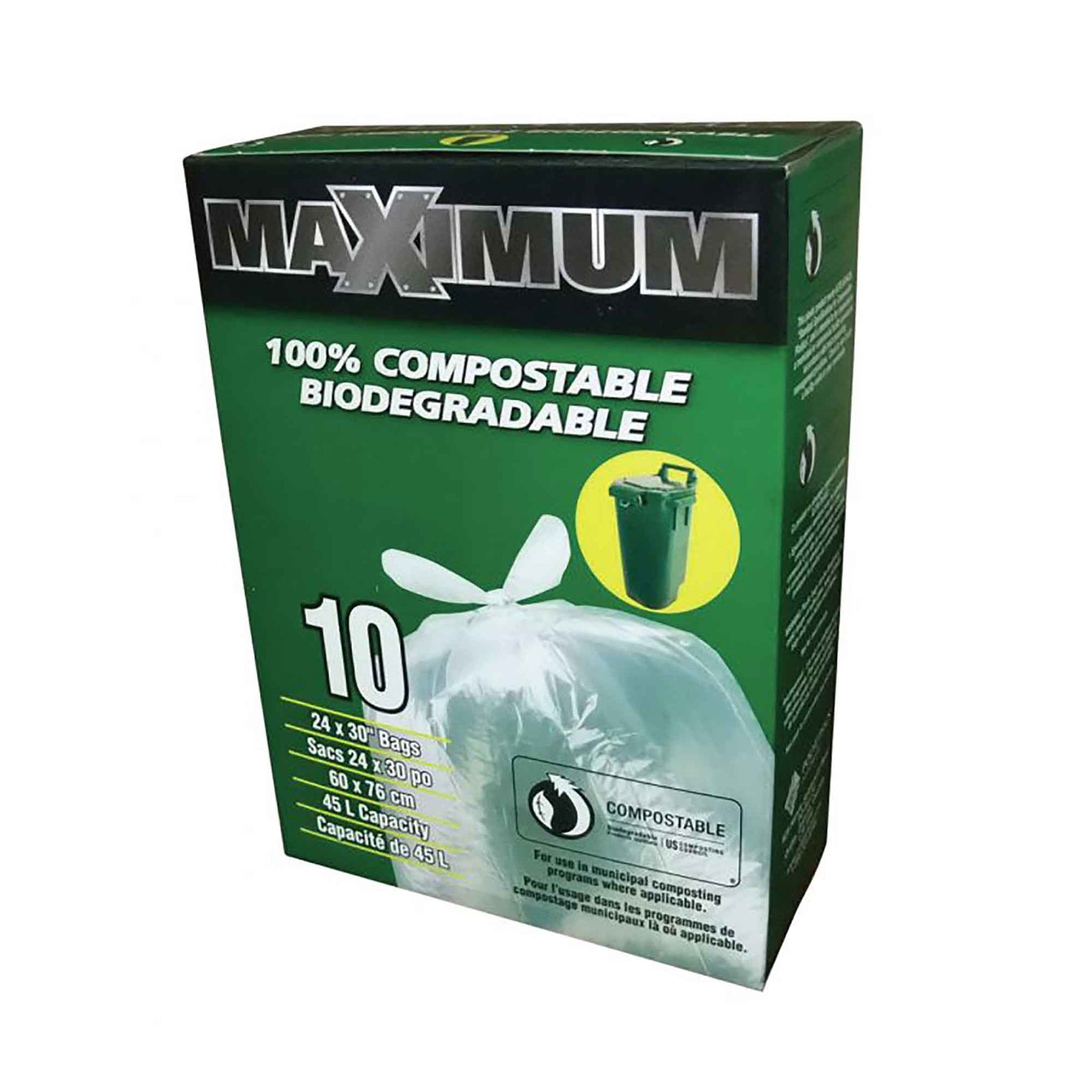 Sacs 100 % compostables et biodégradables de 24'' x 30', 10 unités
