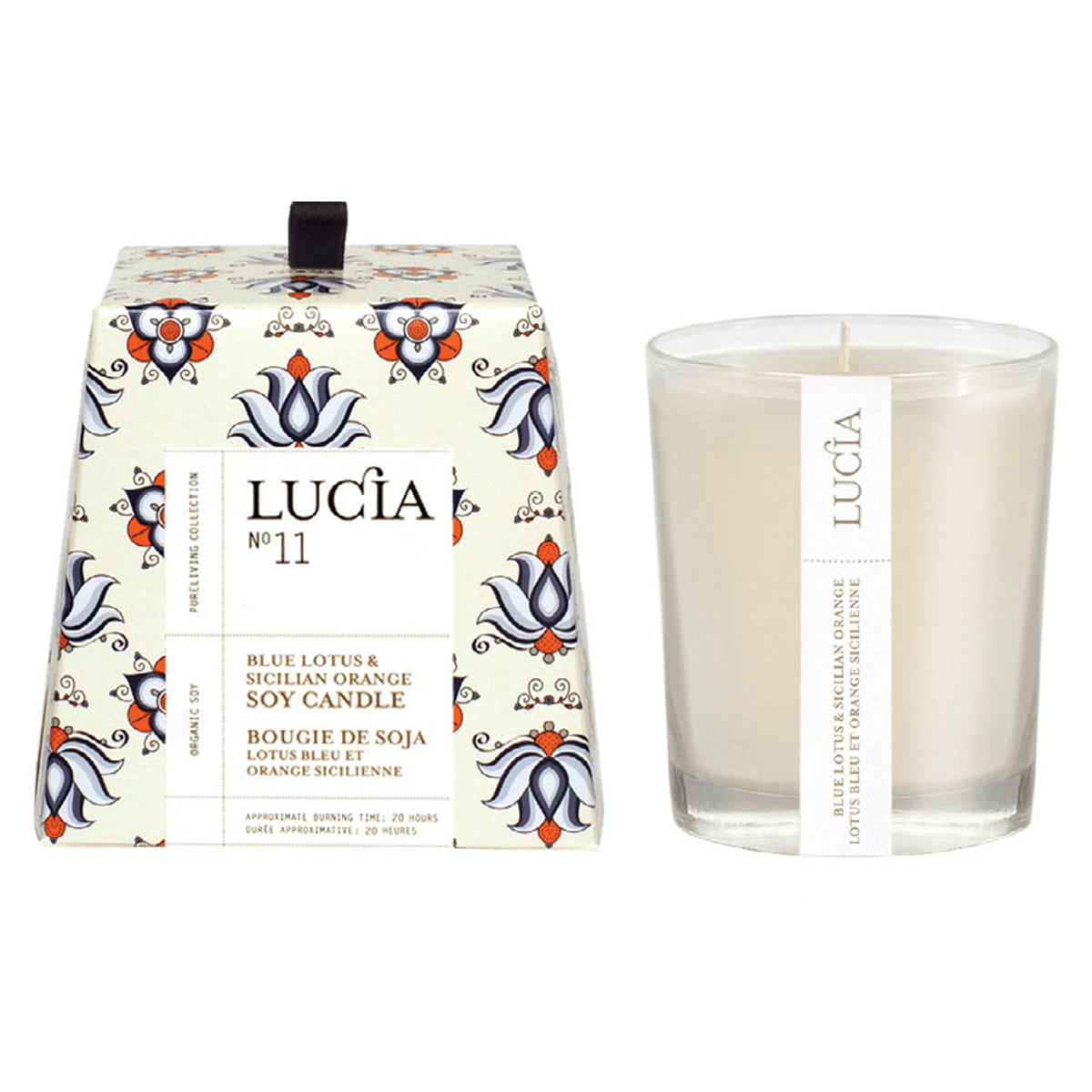 Bougie de soja Lucia N° 11, lotus bleu et orange Sicilienne