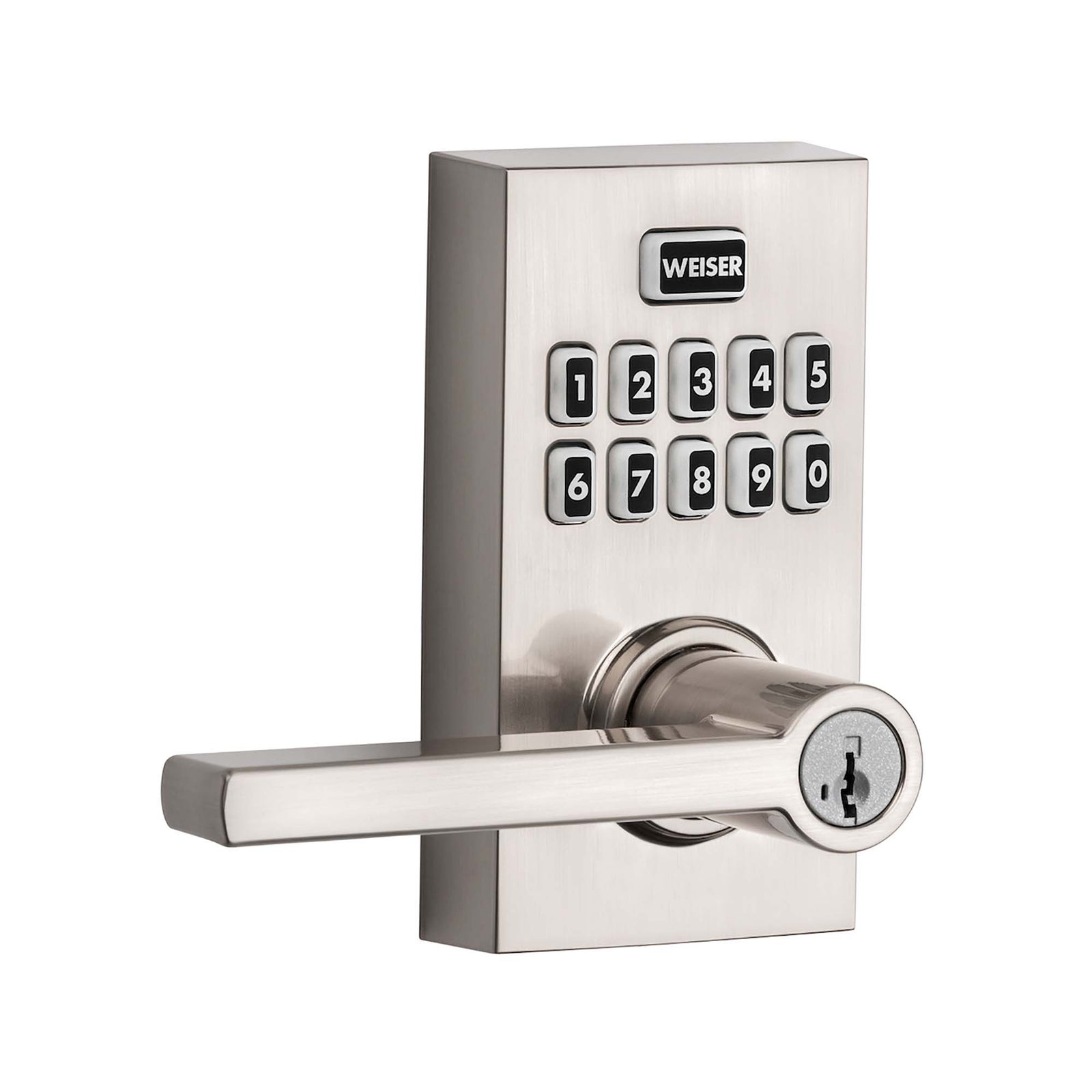 Poignée électronique Smart Code 10 avec levier Halifax, nickel satiné