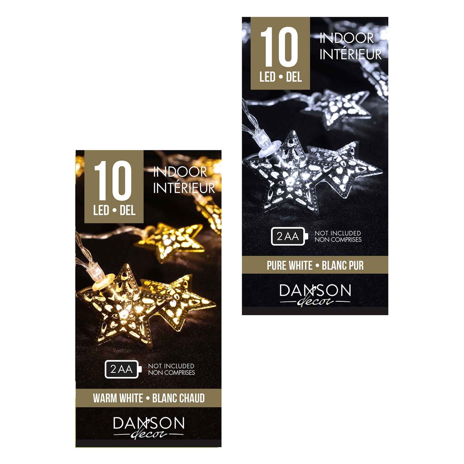 Jeu de 10 lumières DEL avec étoiles métalliques, choix entre 2 modèles
