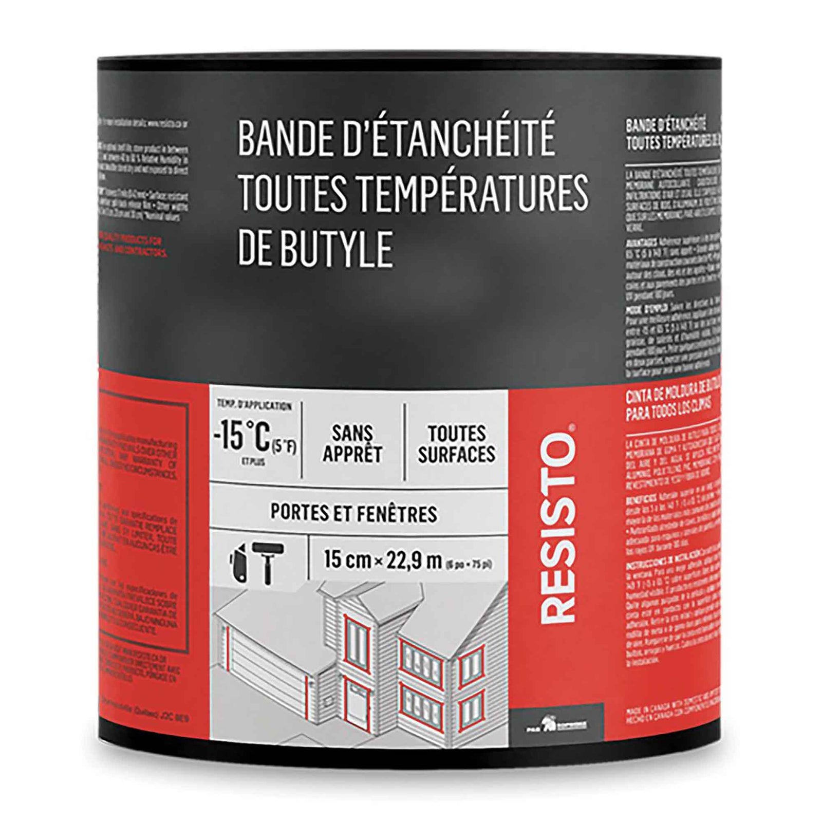 Bande d'étanchéité toutes températures au butyle, 6'' x 75'