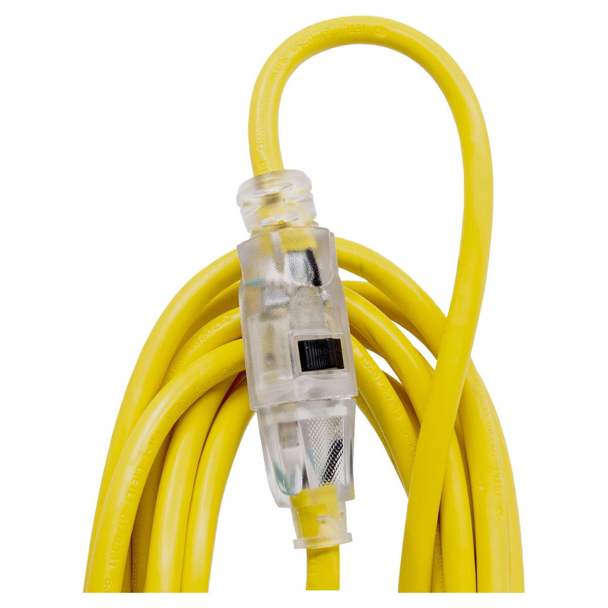 Rallonge électrique d'extérieure SJTW 12/3 avec éclairage et prise unique, 33' (jaune)