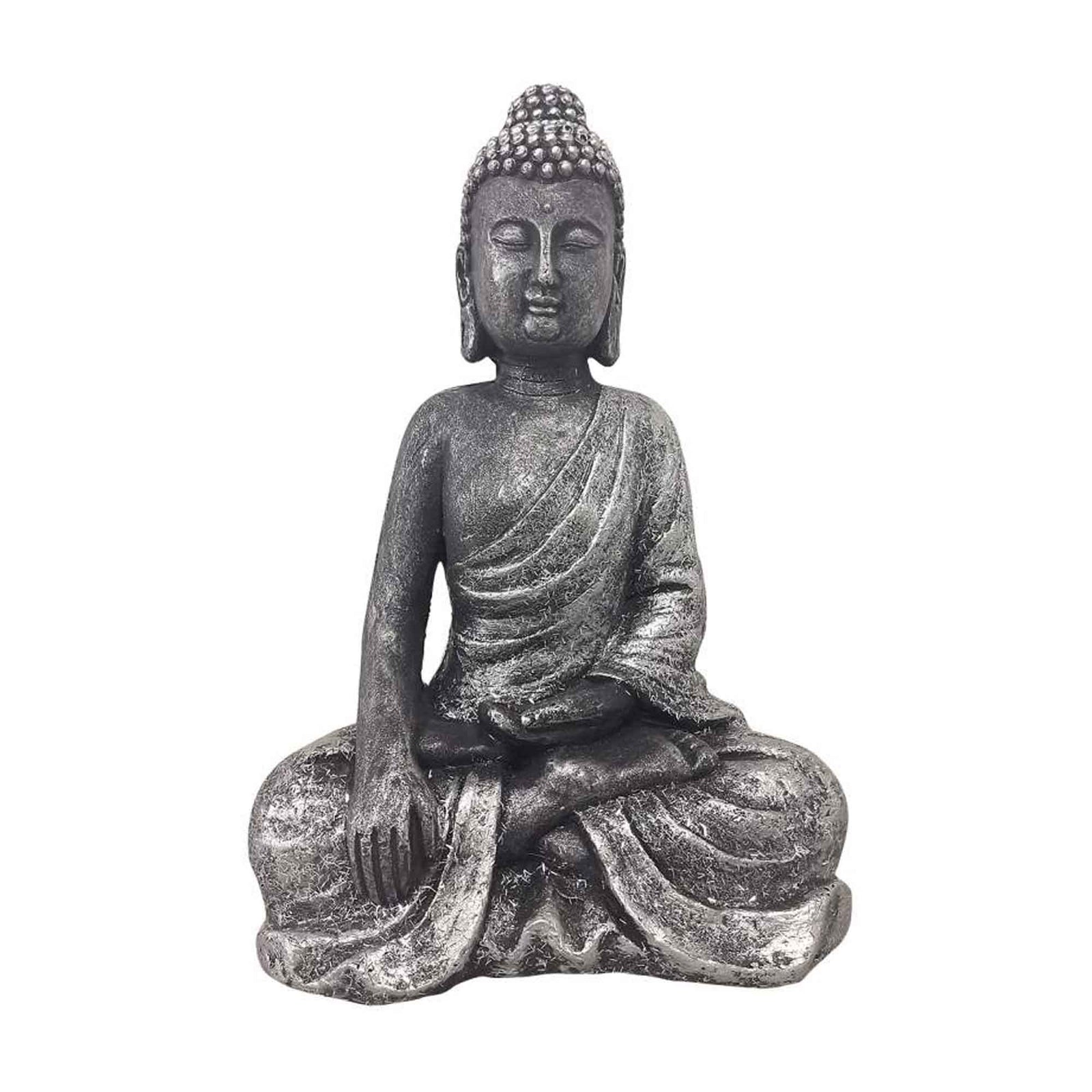 Bouddha en polyrésine gris foncé, 15"