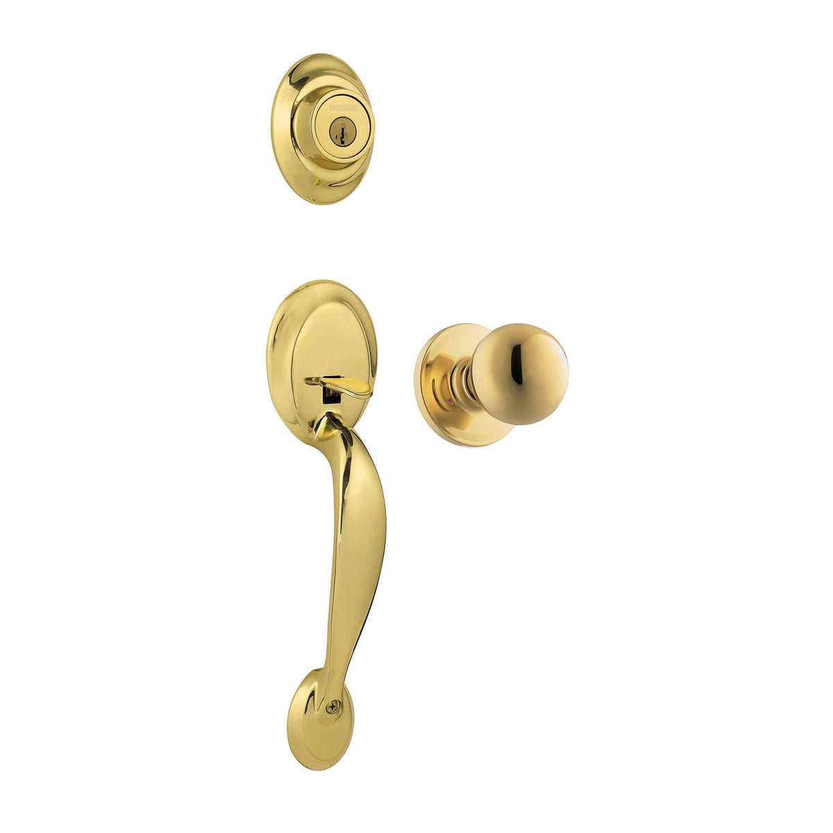 Clenche d’entrée Kingsway avec bouton Yukon et SmartKey, laiton poli