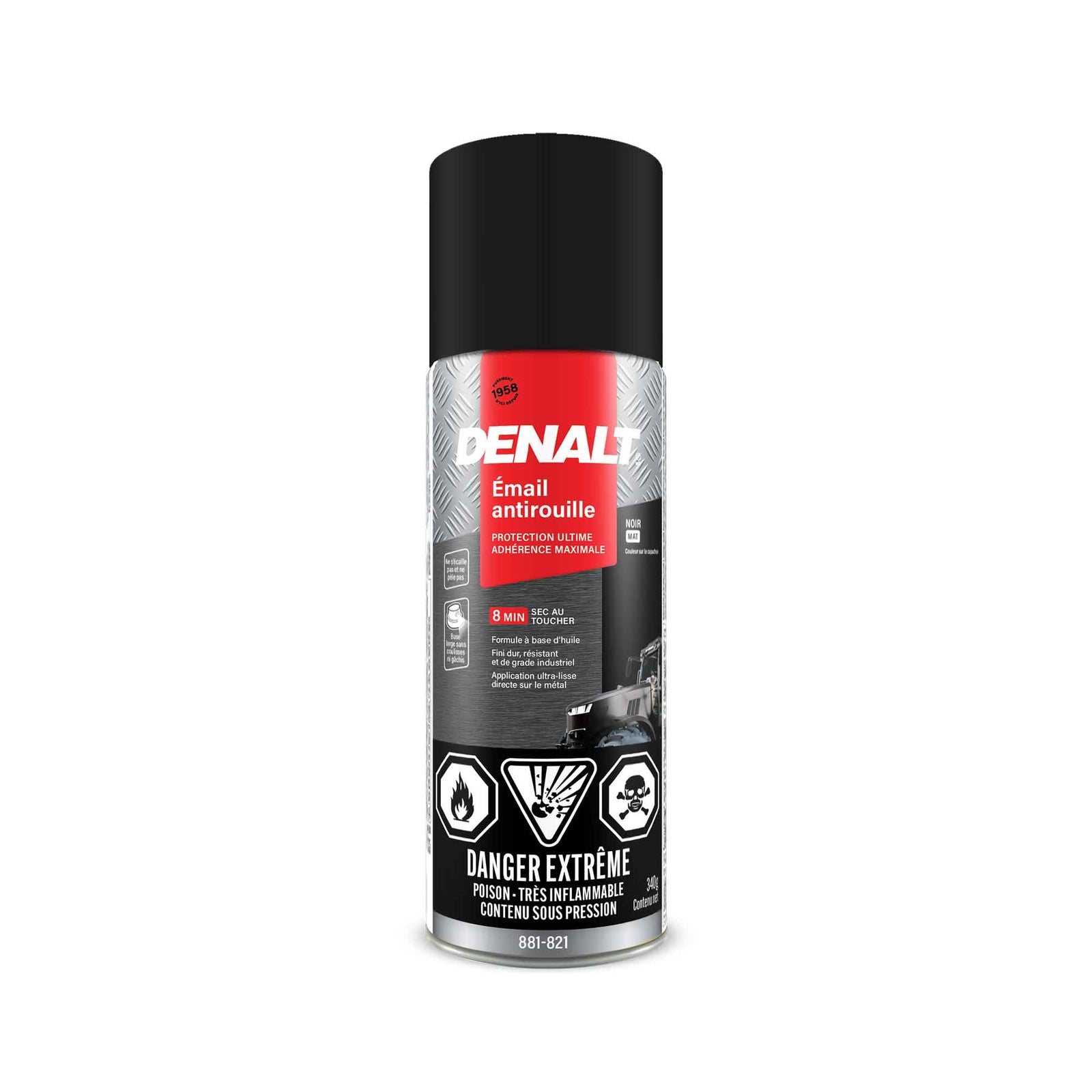 Émail antirouille en aérosol à base d’huile, 340 g (noir mat)