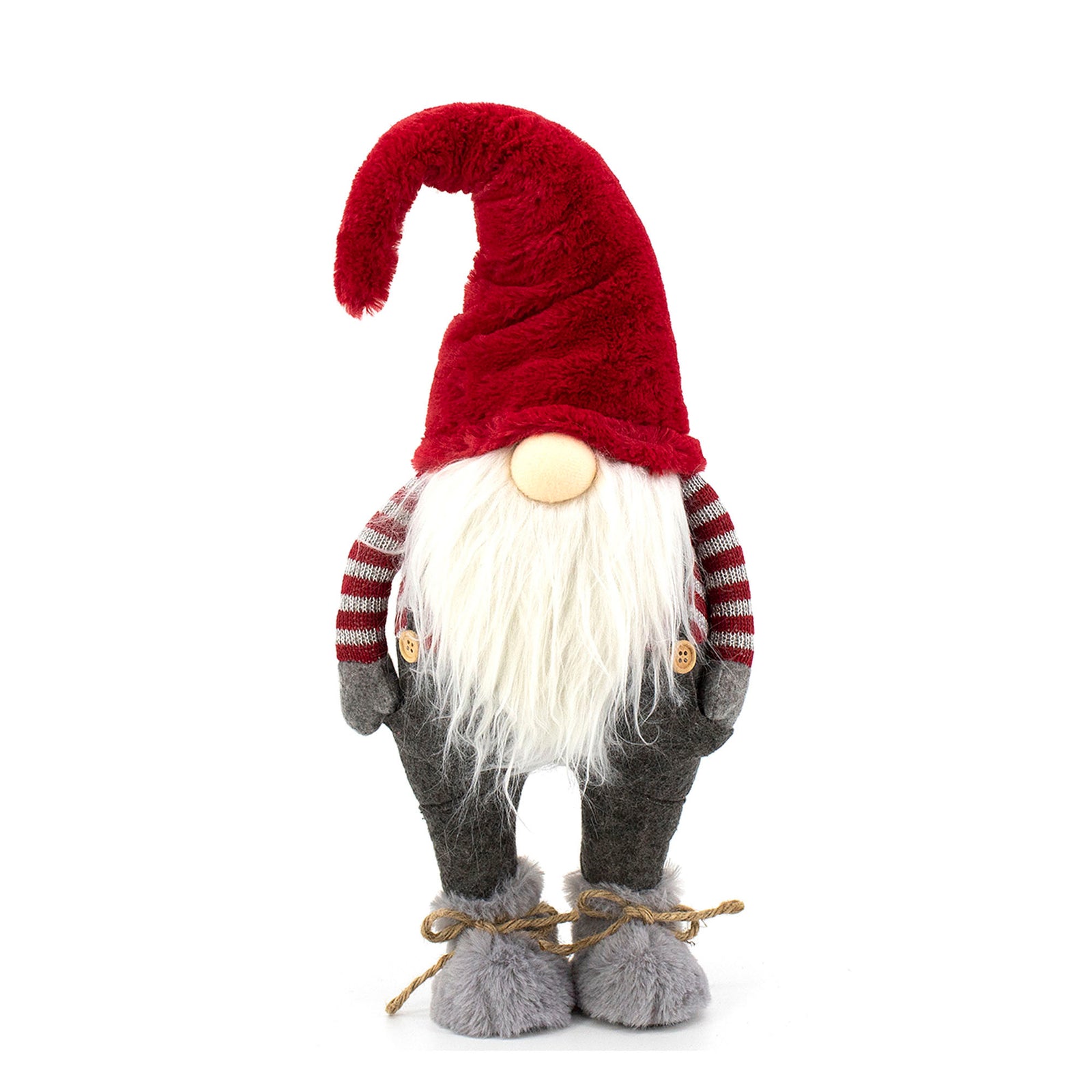 Figurine de gnome debout en tissu rouge et gris, 20''