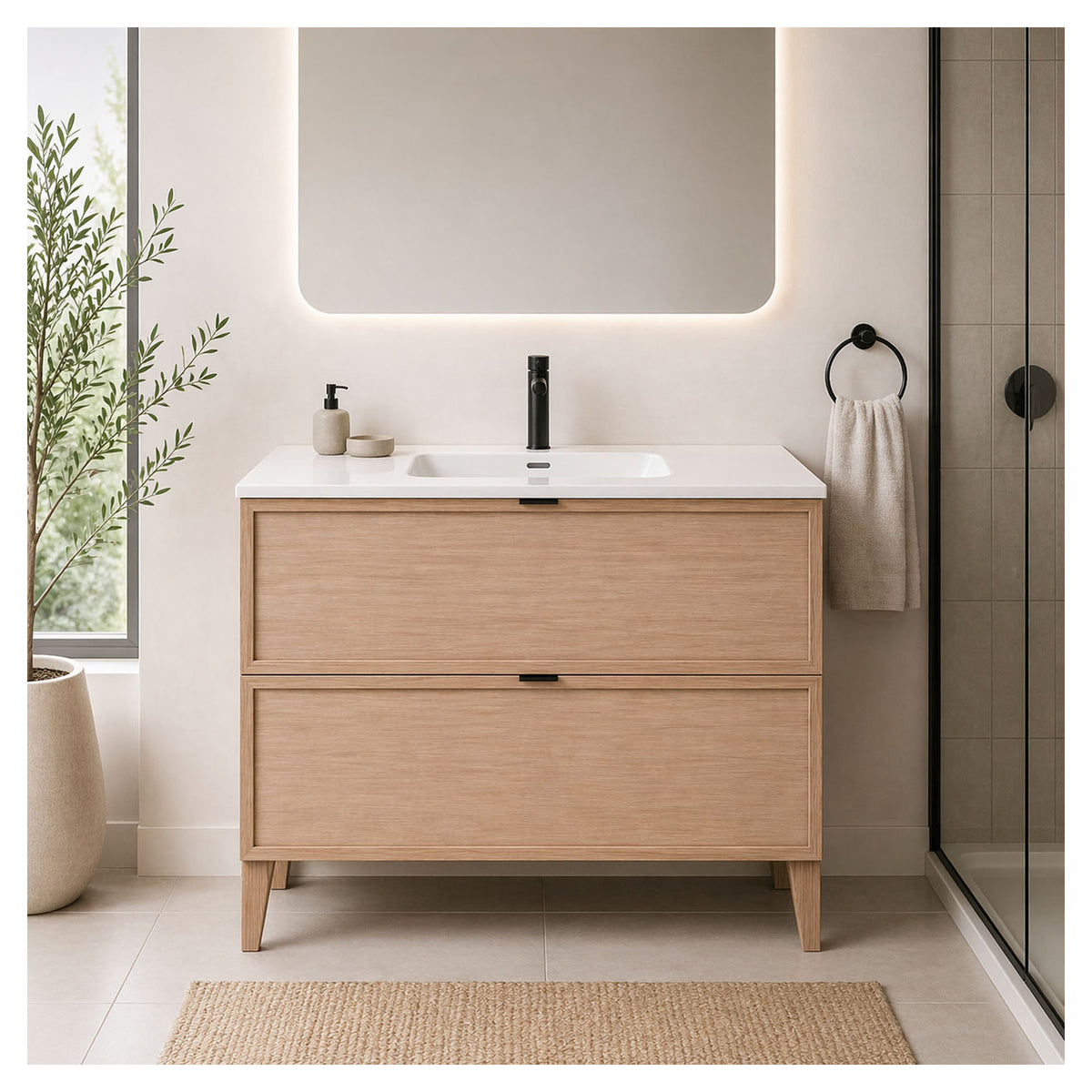 Vanité autoportante Calixa en chêne clair avec lavabo Mir, 30'' x 18-3/4'' x 34''