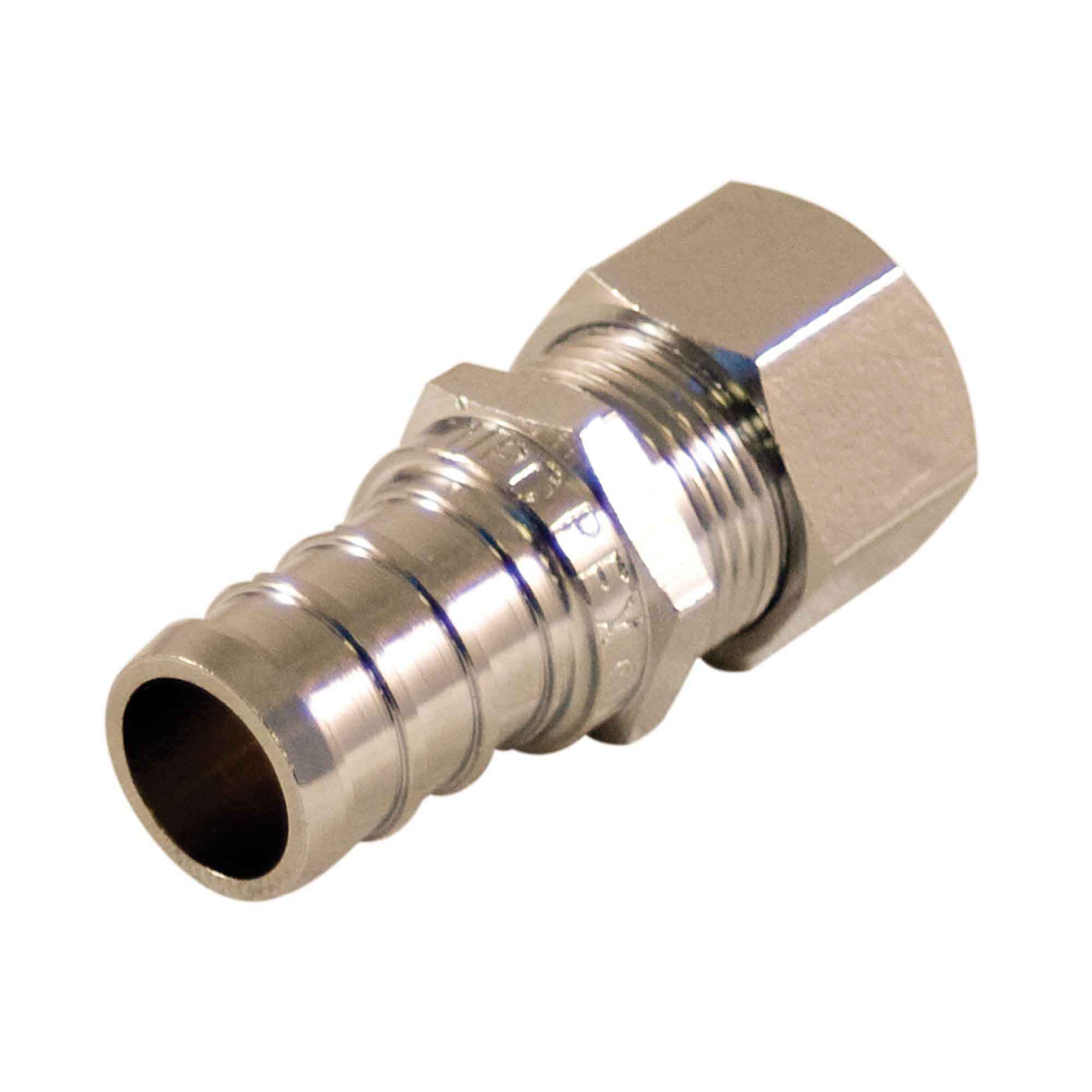 Adaptateur PEX droit chromé, 1/2" PEX x 3/8" D.E. comp.