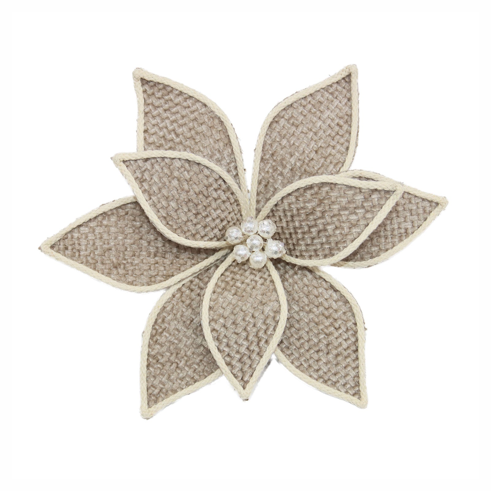 Poinsettia tissé de couleur taupe avec bordure, 12"