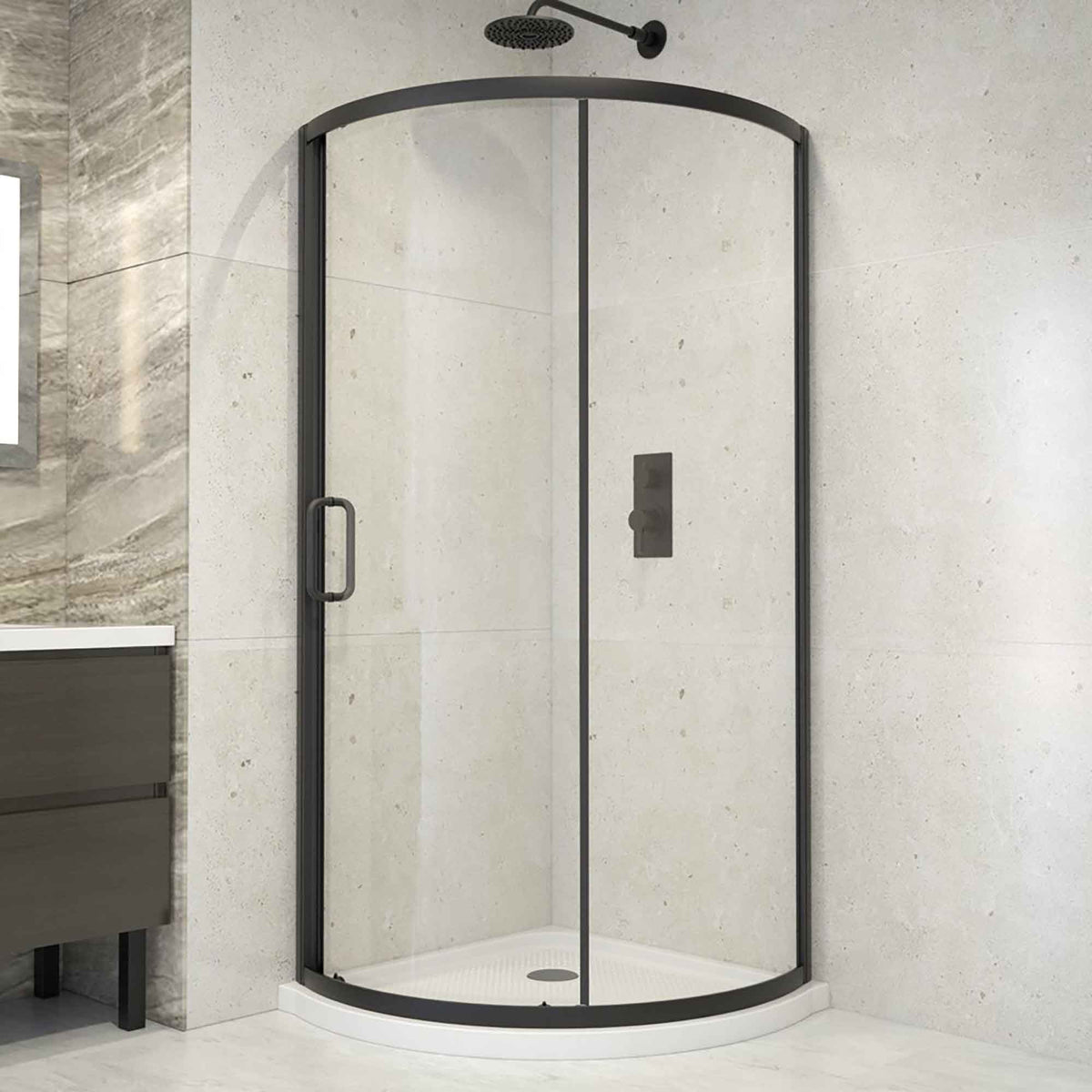 Kit de douche en coin Fairmont, 34'' x 34'' x 73'' (noir mat)