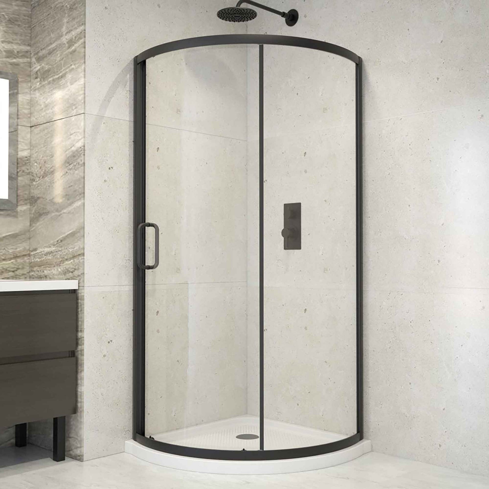 Kit de douche en coin Fairmont, 34'' x 34'' x 73'' (noir mat)