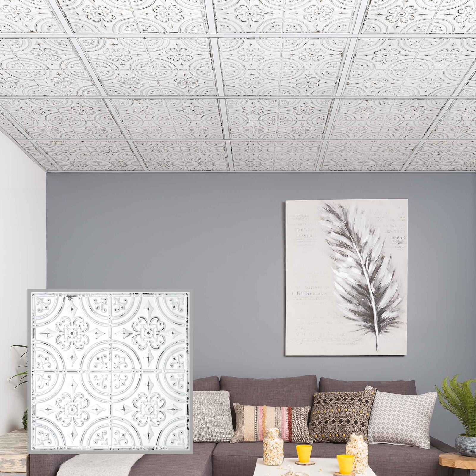 Tuile de HDF avec imprimé Quatro Shabby, 23-3/4" x 23-3/4" x 1/4"